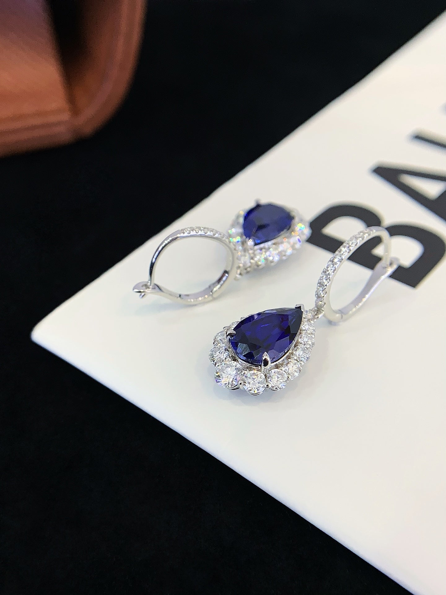 18K Gold Cultured Sapphire Drop-Shaped Moissanite Earrings