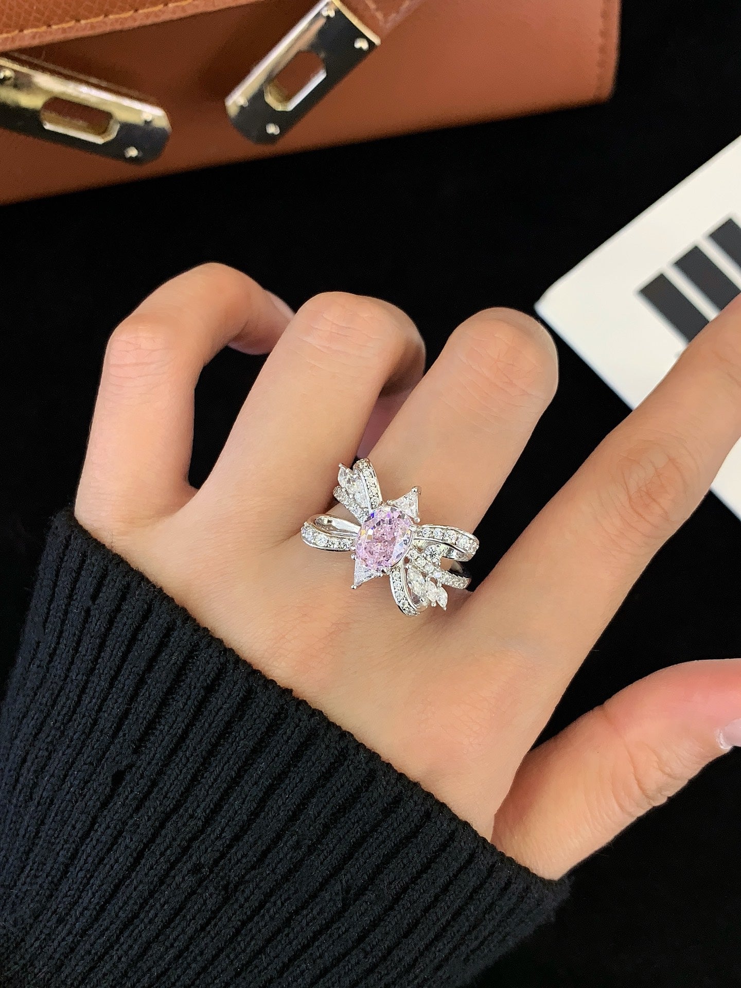 Sterling Silver Ring With Pink Gemstones