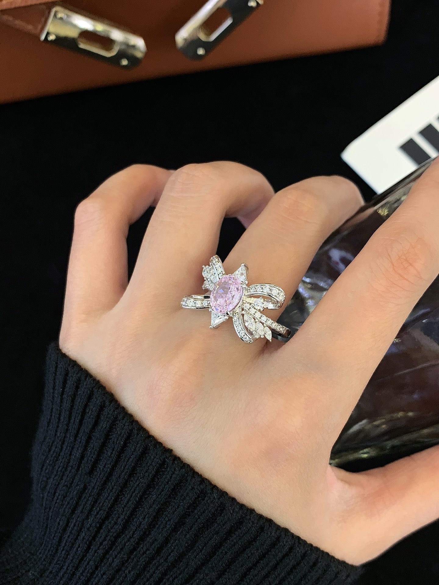 Sterling Silver Ring With Pink Gemstones