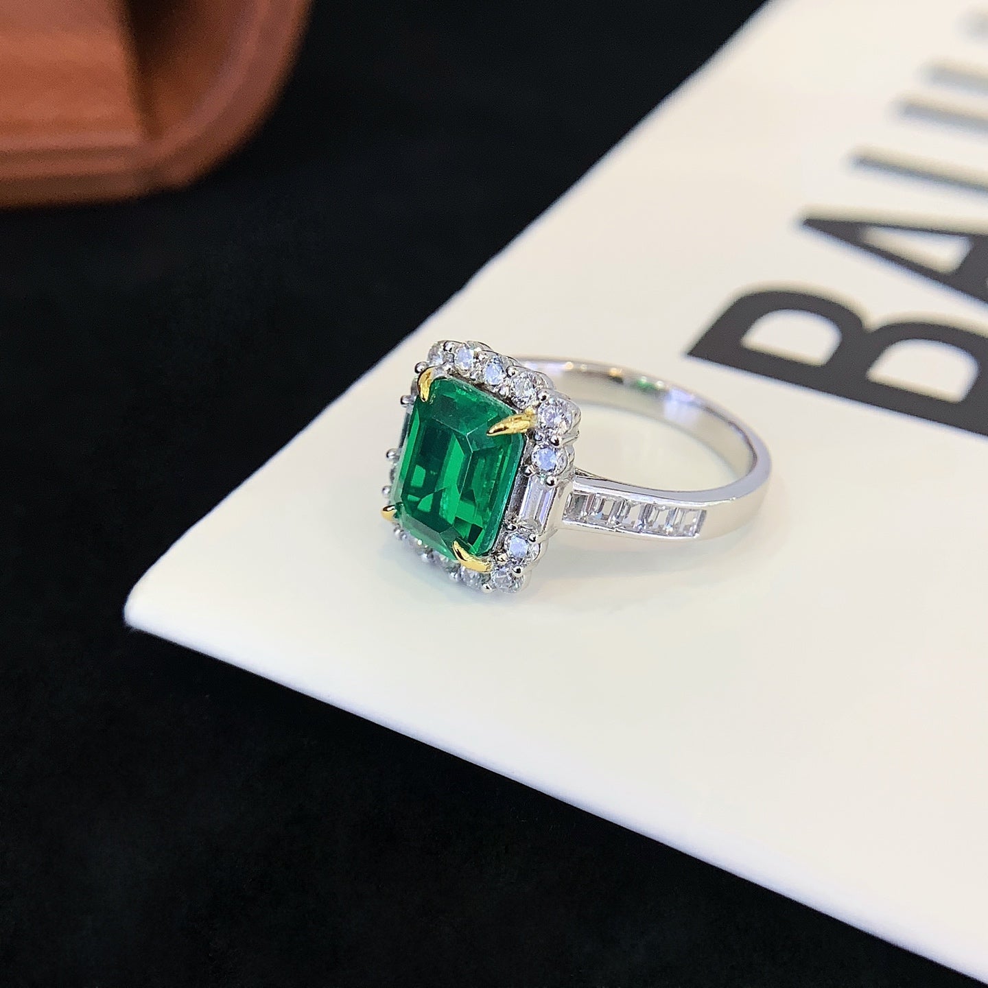 925 Silver Inlaid Green Square Cultured Gemstone Ring