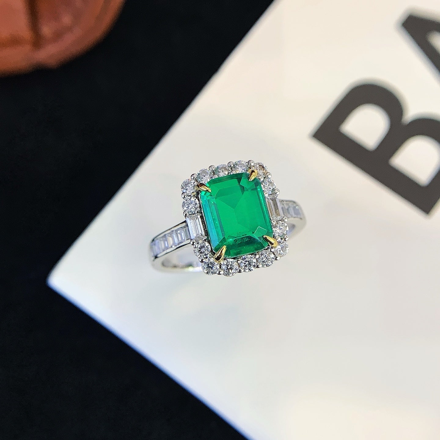 925 Silver Inlaid Green Square Cultured Gemstone Ring