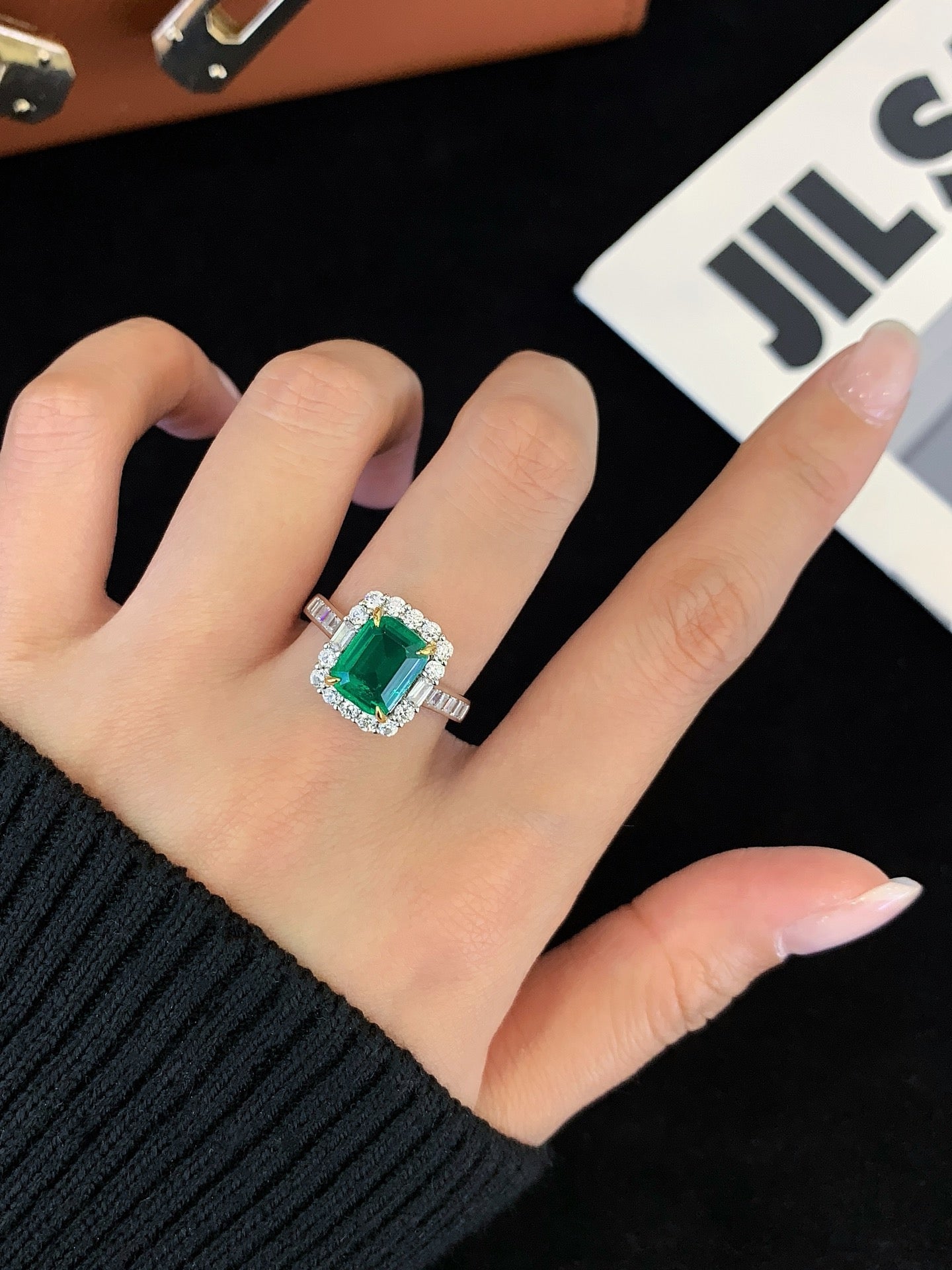 925 Silver Inlaid Green Square Cultured Gemstone Ring