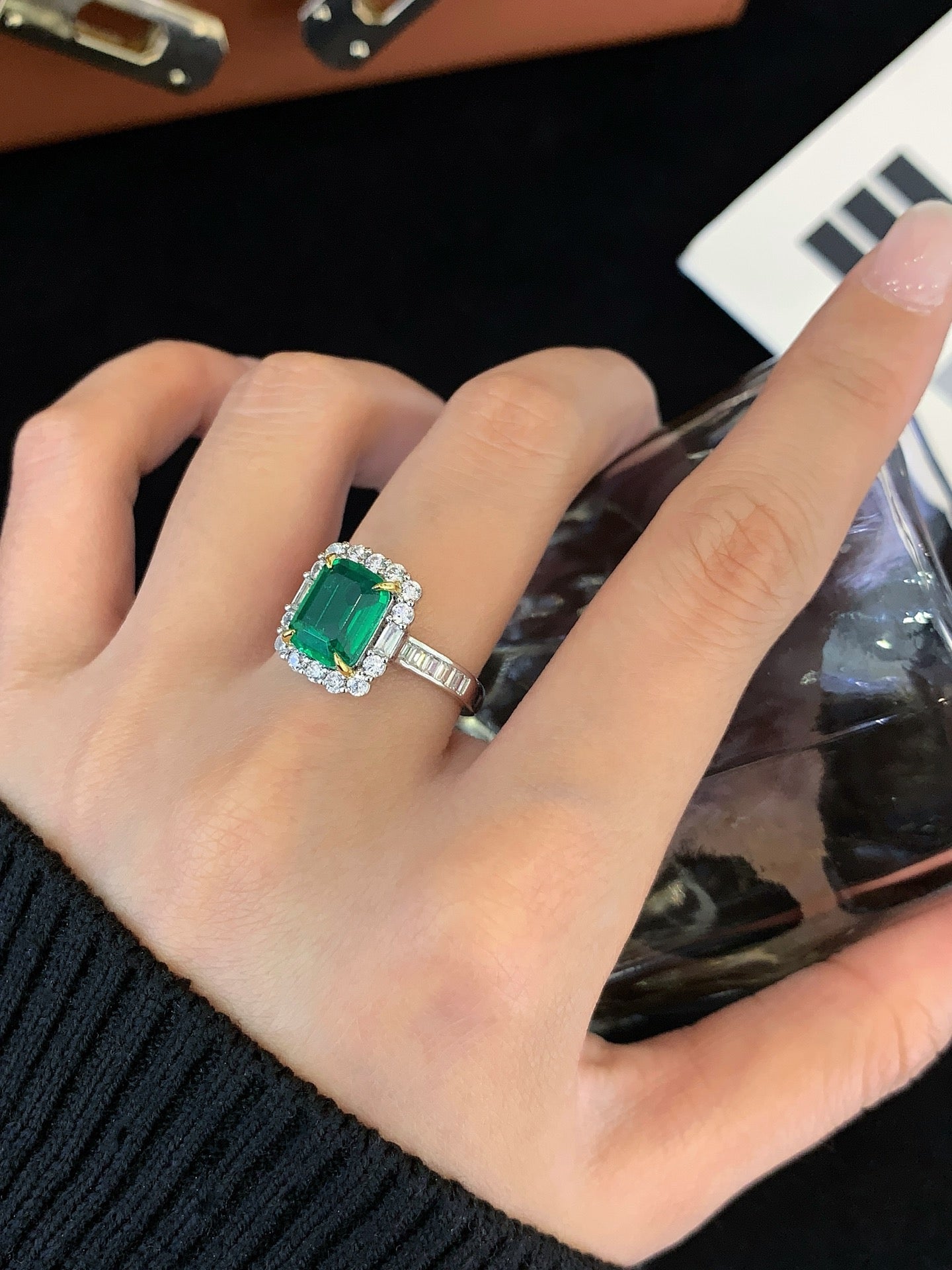 925 Silver Inlaid Green Square Cultured Gemstone Ring