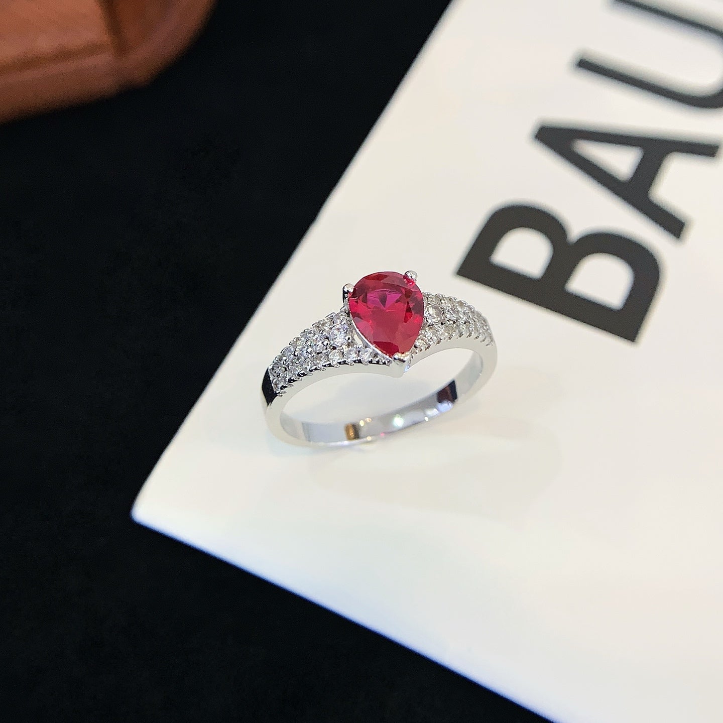 Sterling Silver Teardrop-Shaped Colored Gemstone Ring