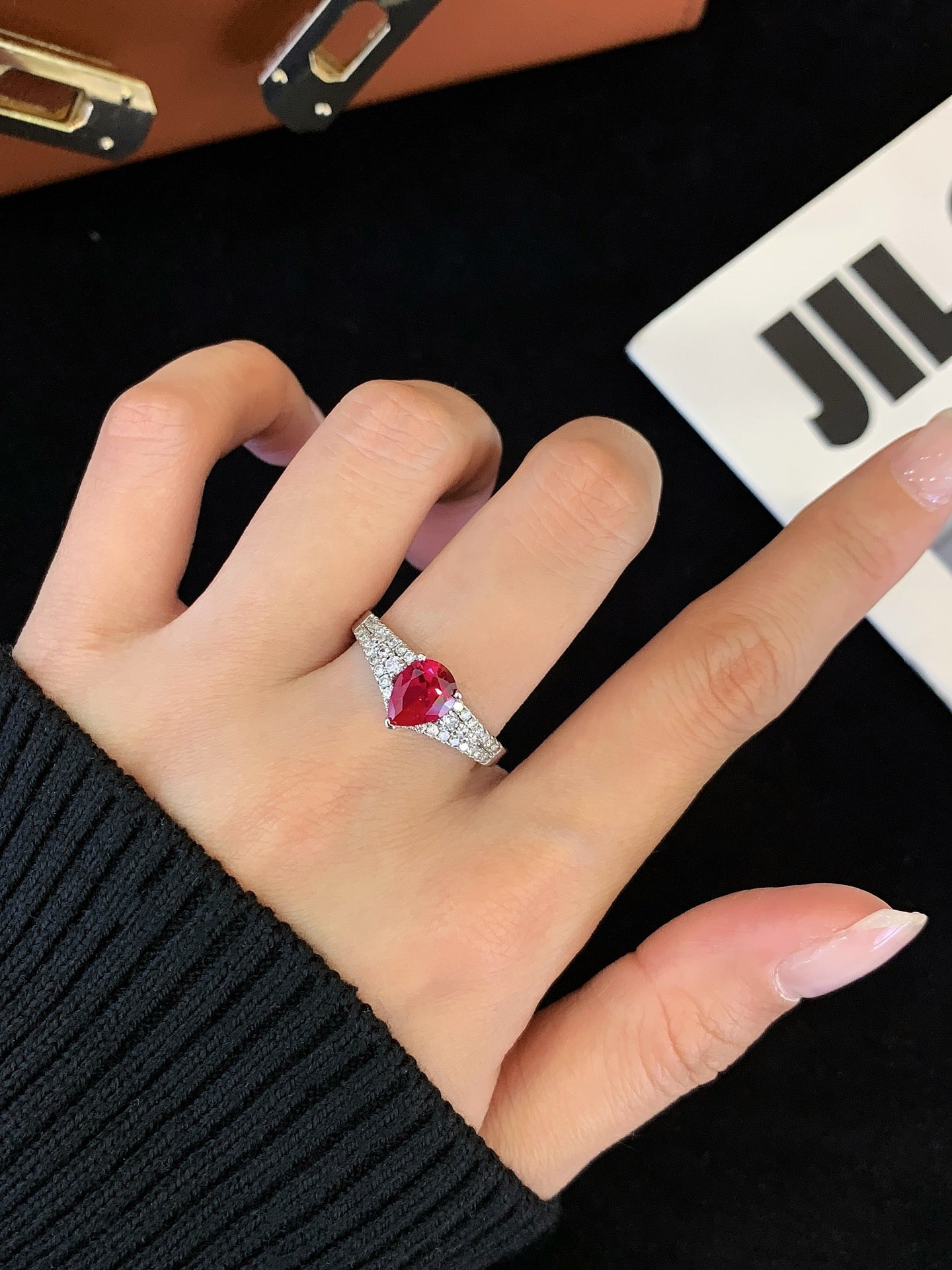 Sterling Silver Teardrop-Shaped Colored Gemstone Ring