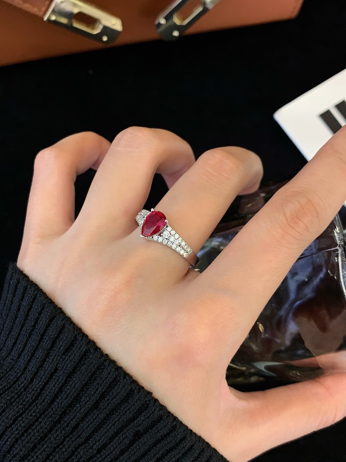 Sterling Silver Teardrop-Shaped Colored Gemstone Ring