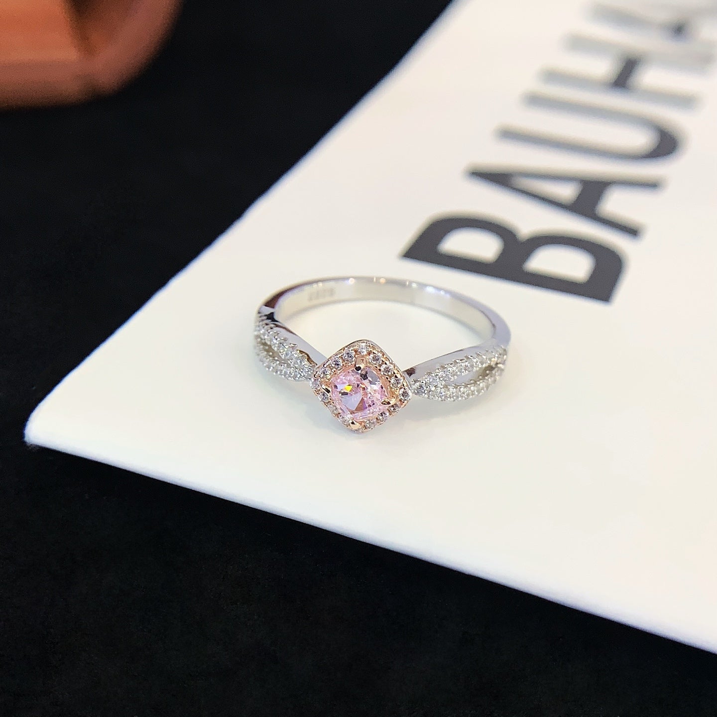 Sterling Silver Rhombus Pink Gemstone Ring