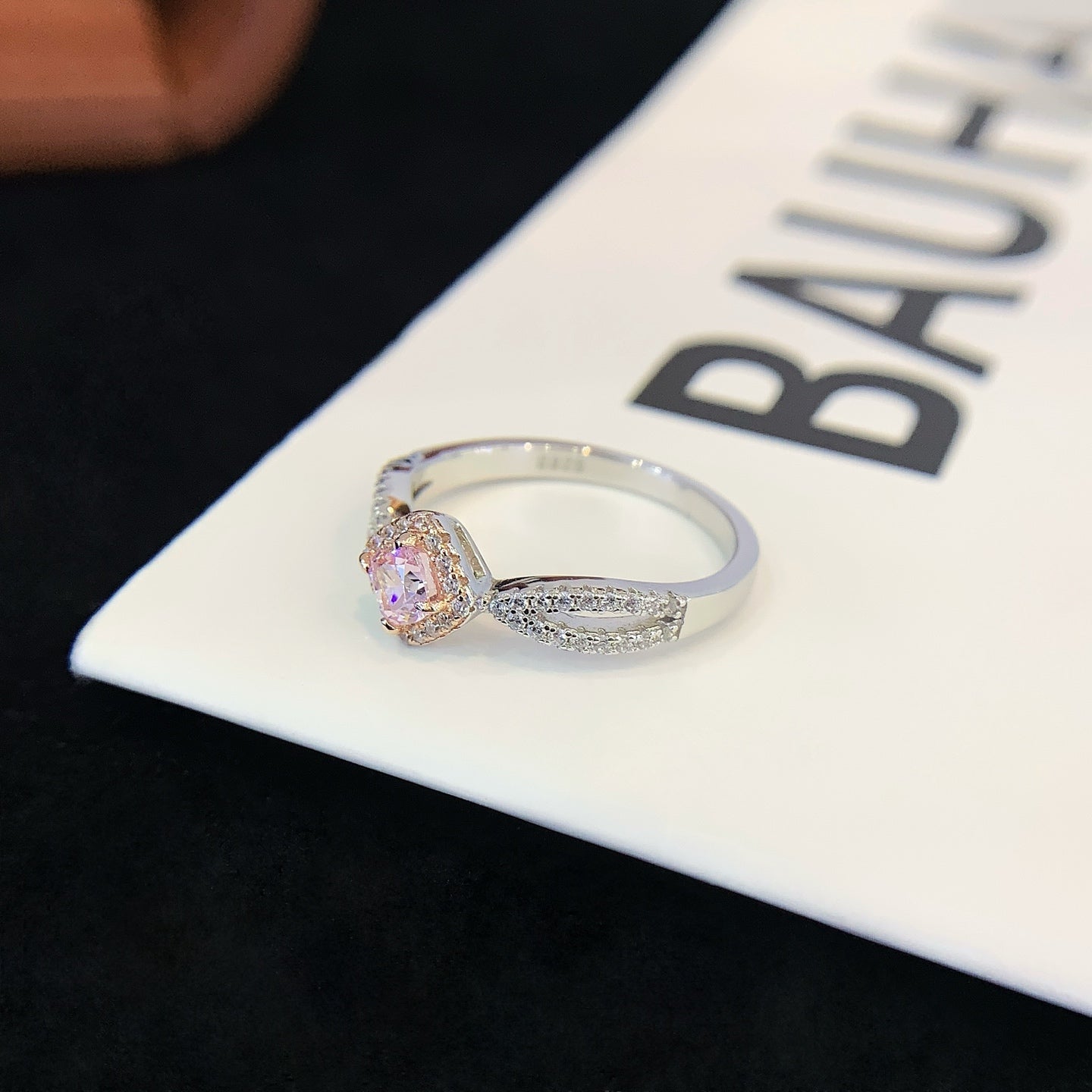 Sterling Silver Rhombus Pink Gemstone Ring