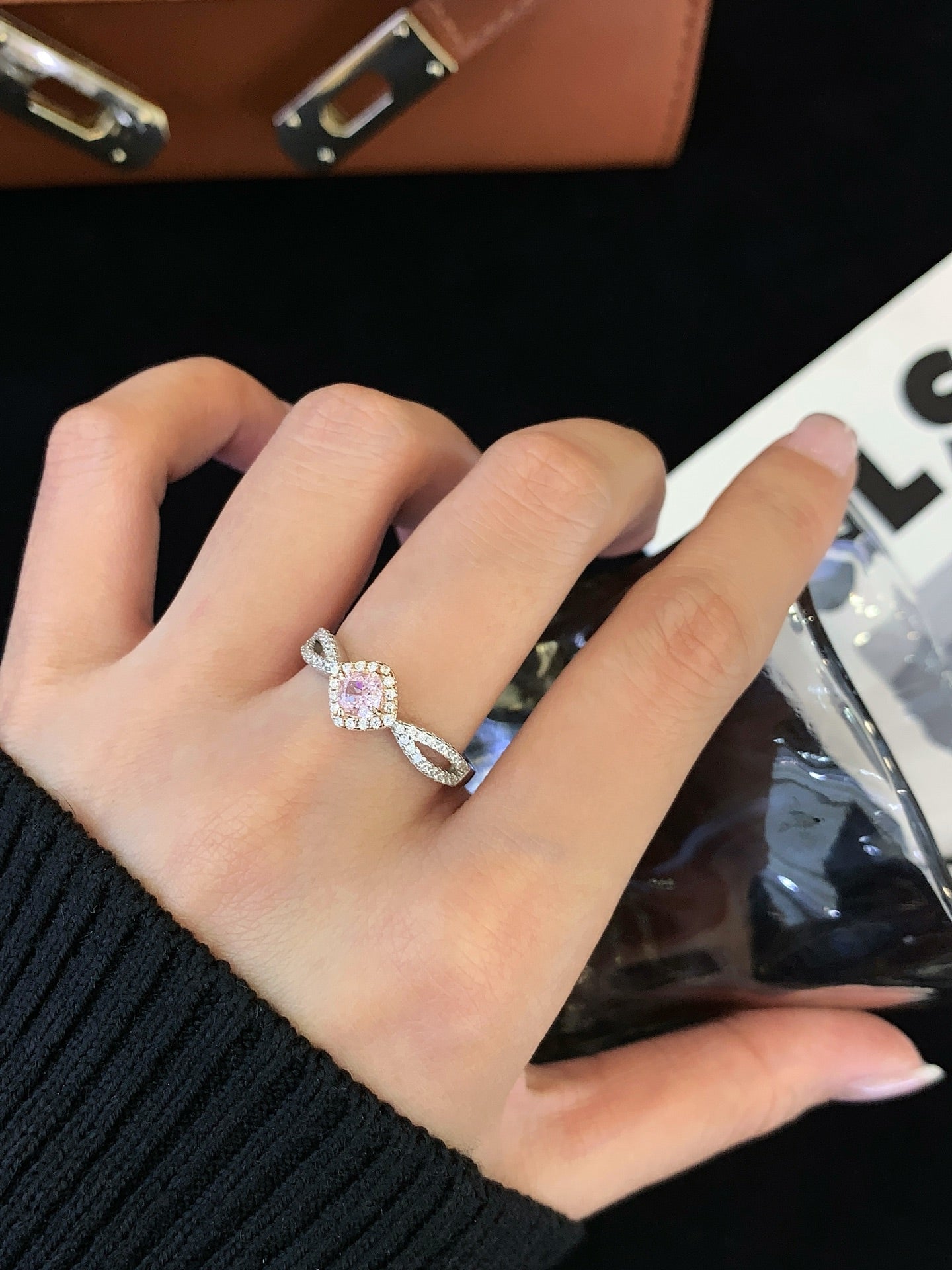 Sterling Silver Rhombus Pink Gemstone Ring