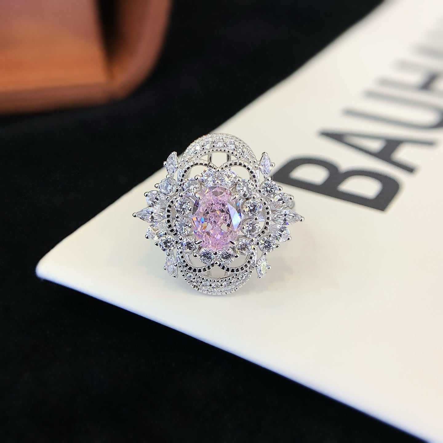 Super Sparkly Large Pink Gemstone Sterling Silver Ring