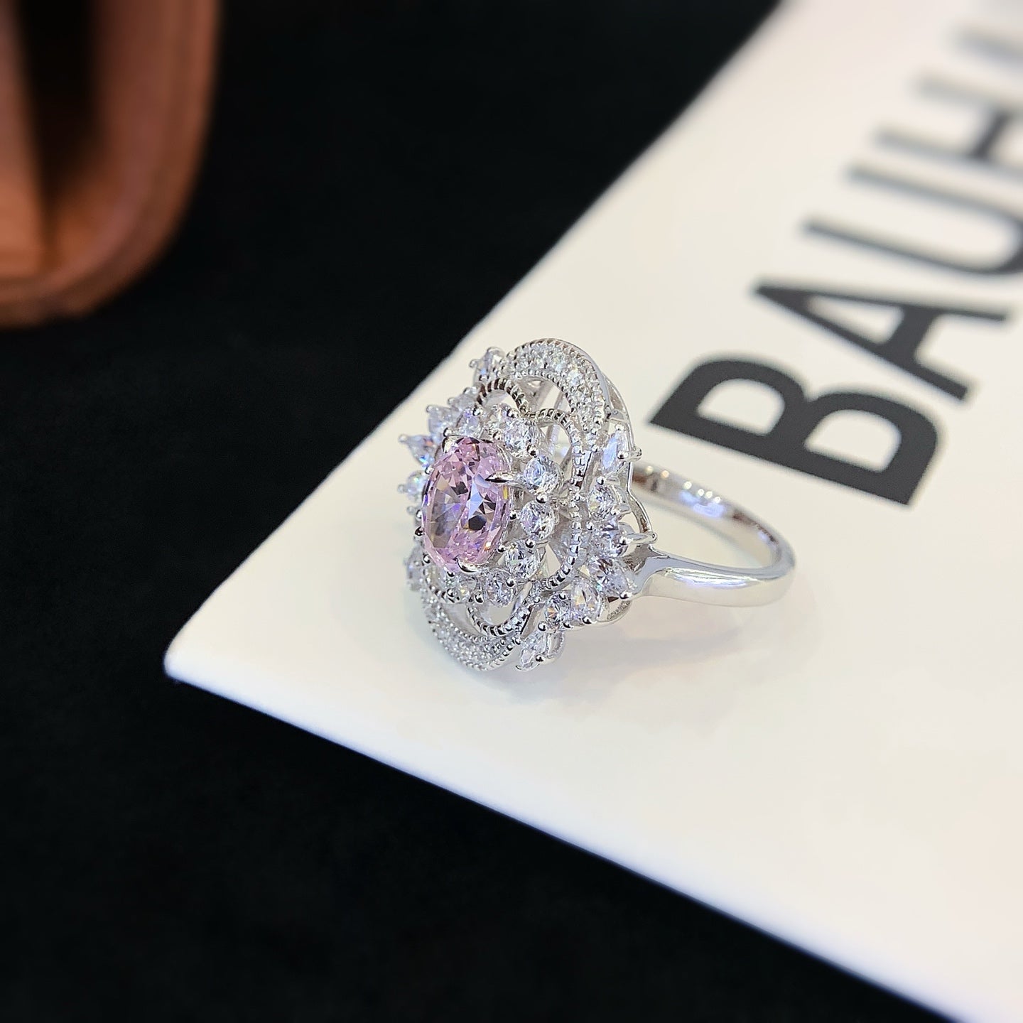 Super Sparkly Large Pink Gemstone Sterling Silver Ring