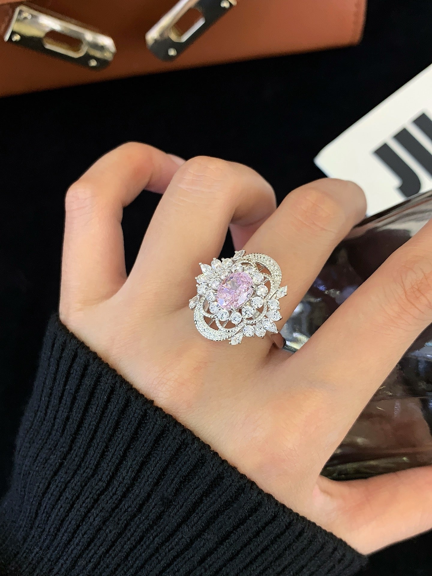 Super Sparkly Large Pink Gemstone Sterling Silver Ring