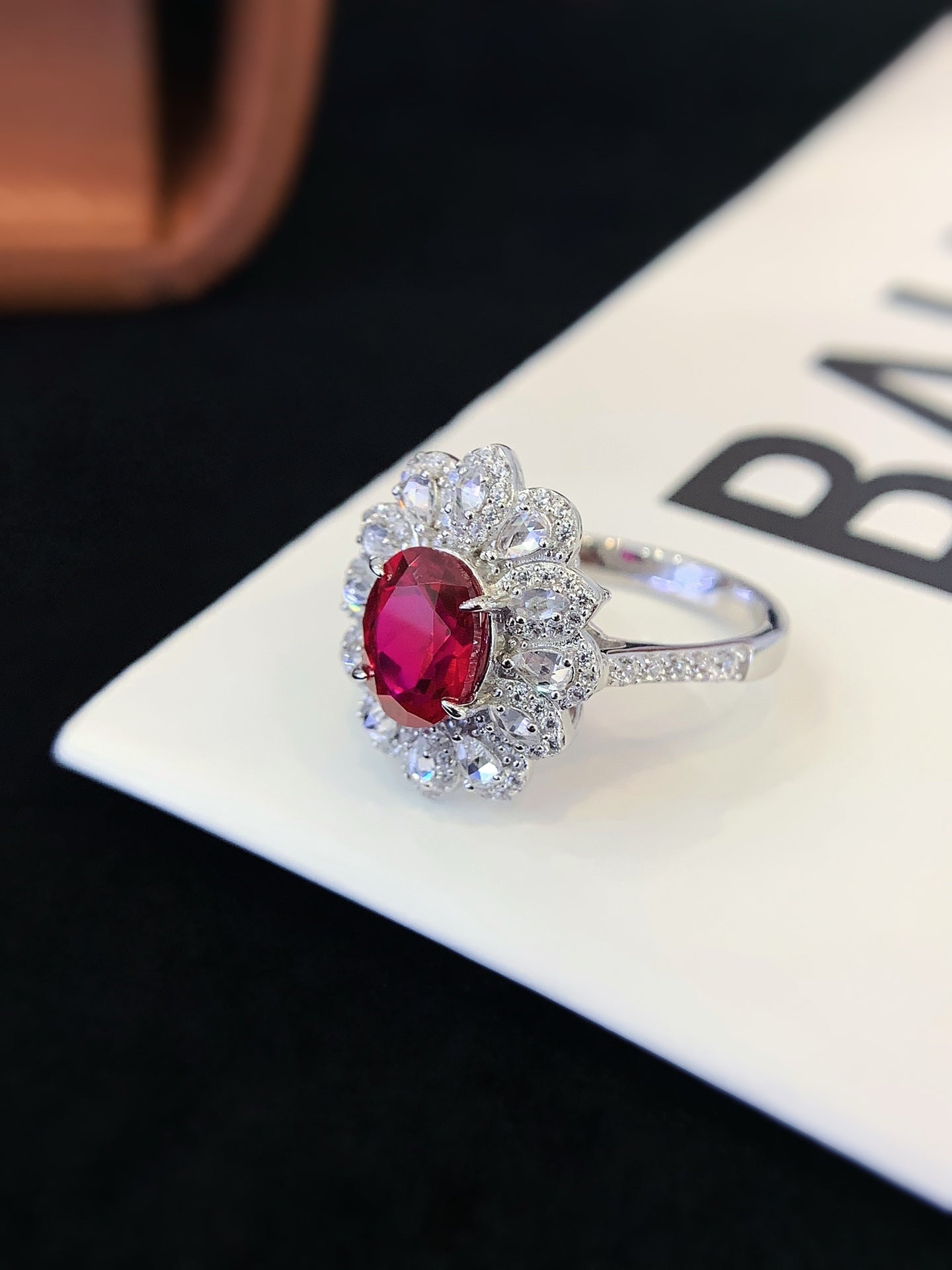 Sterling Silver Ring With Red Gems