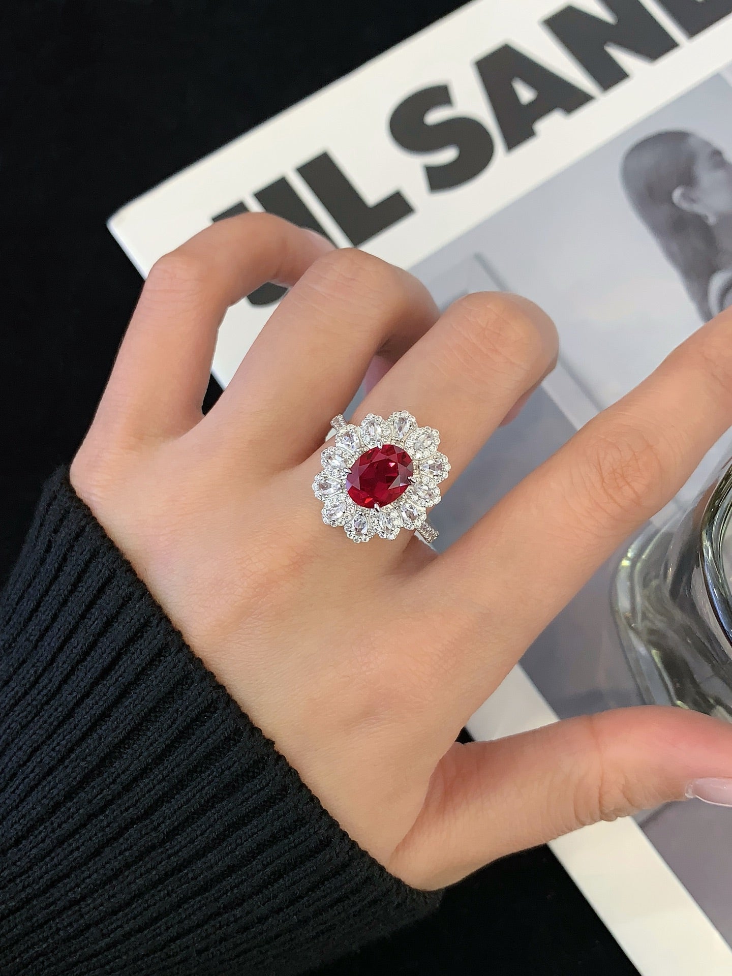 Sterling Silver Ring With Red Gems
