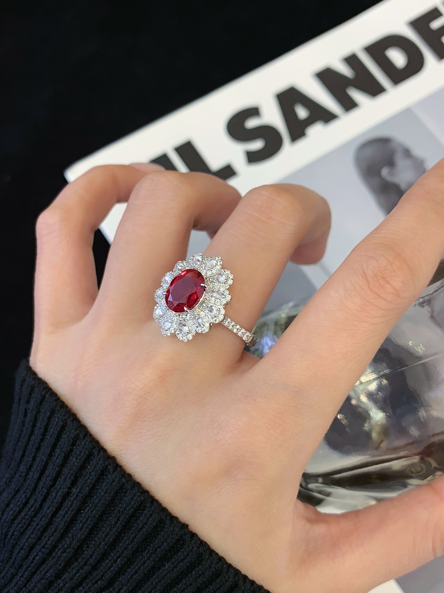 Sterling Silver Ring With Red Gems