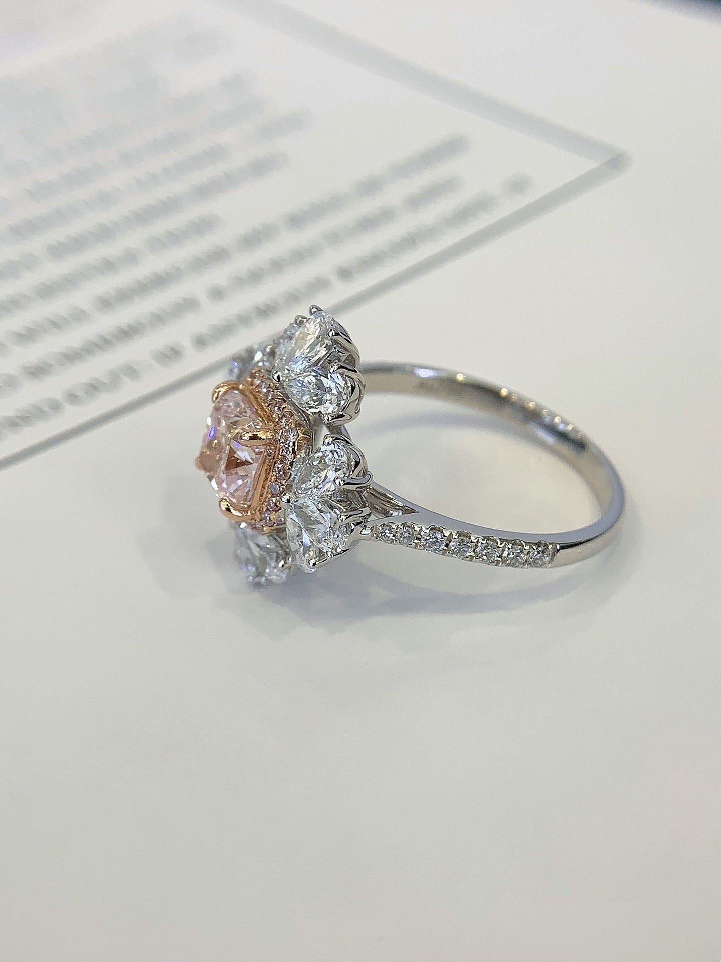 18K Gold Cultured Pink Diamond Snowflake Shape Ring