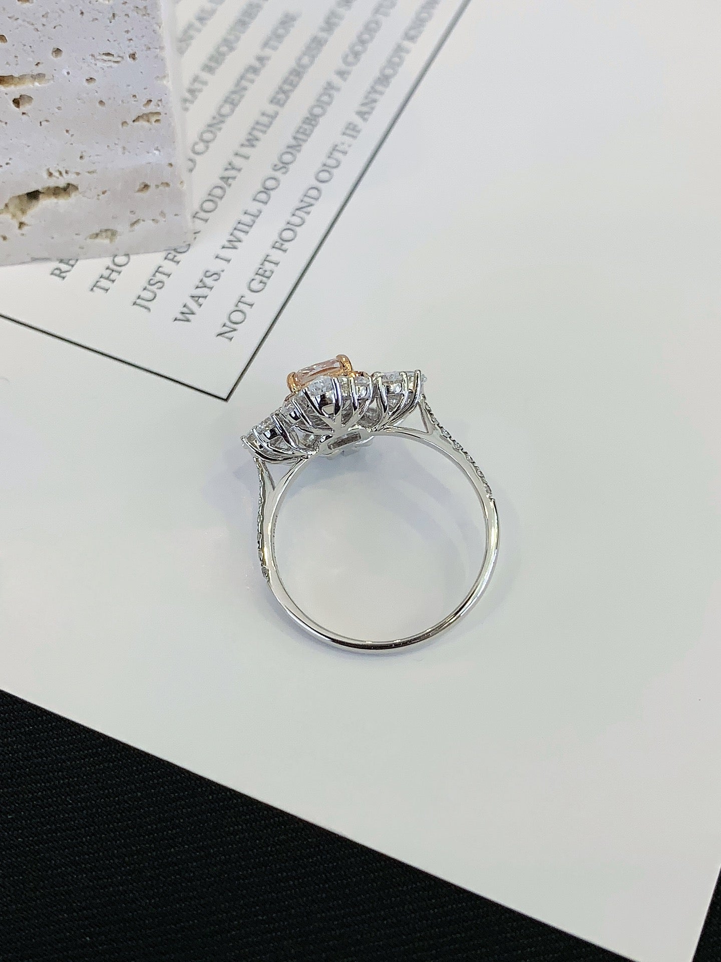 18K Gold Cultured Pink Diamond Snowflake Shape Ring