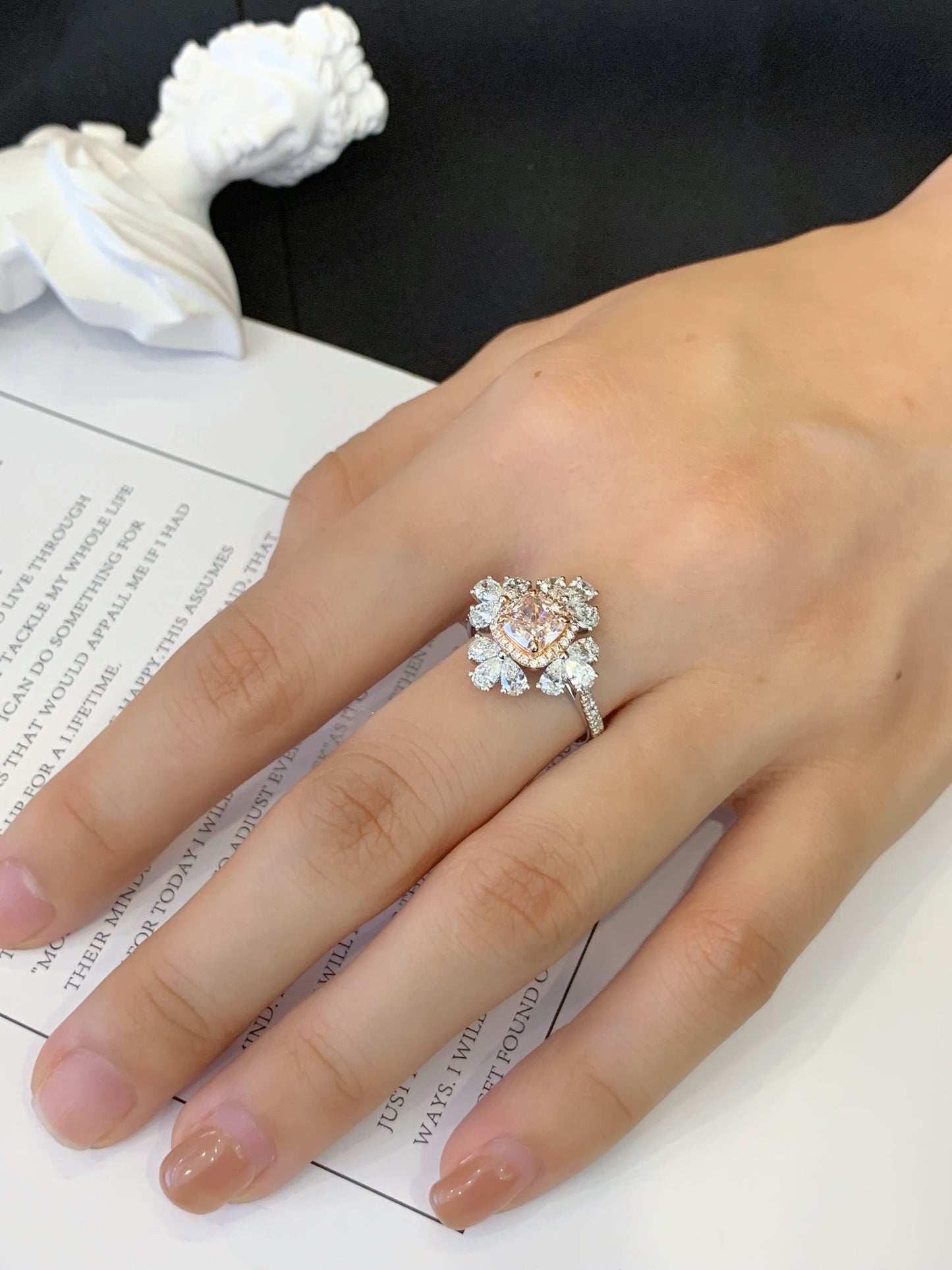 18K Gold Cultured Pink Diamond Snowflake Shape Ring