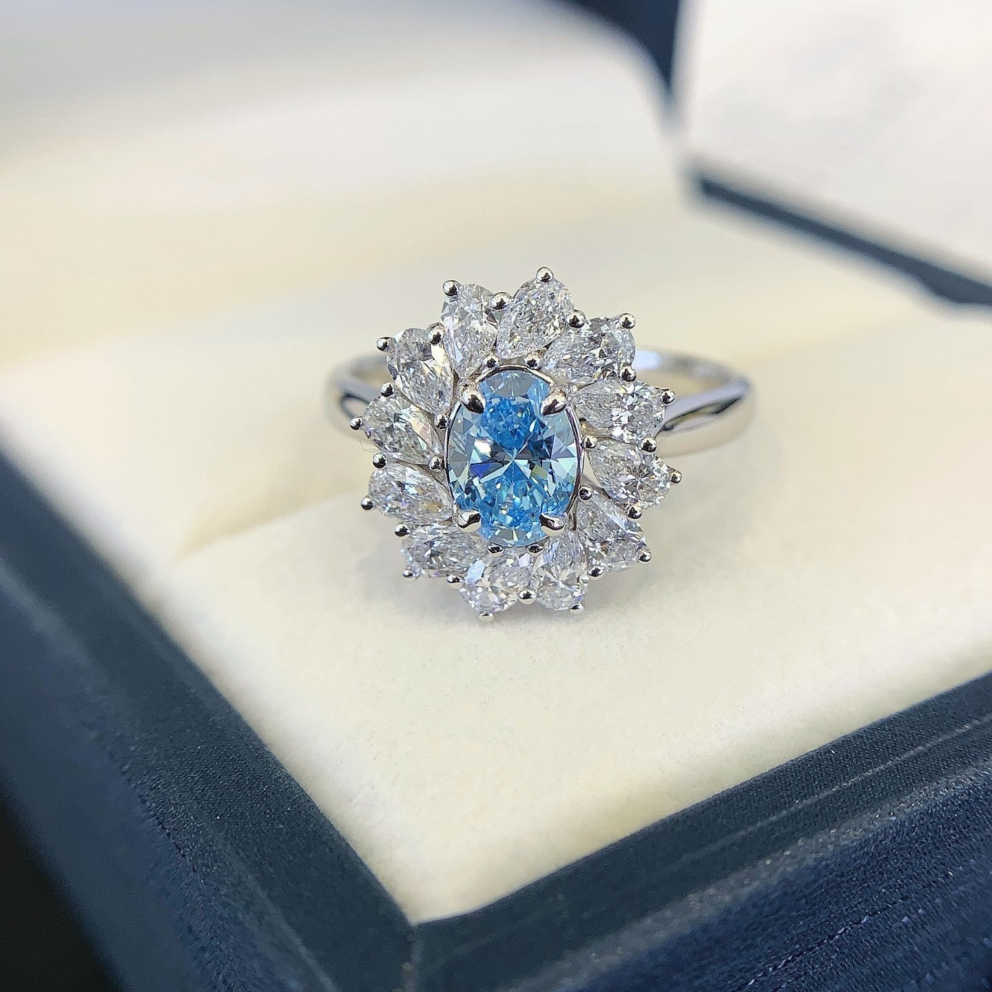 18K Gold Cultured Blue Diamond Ring