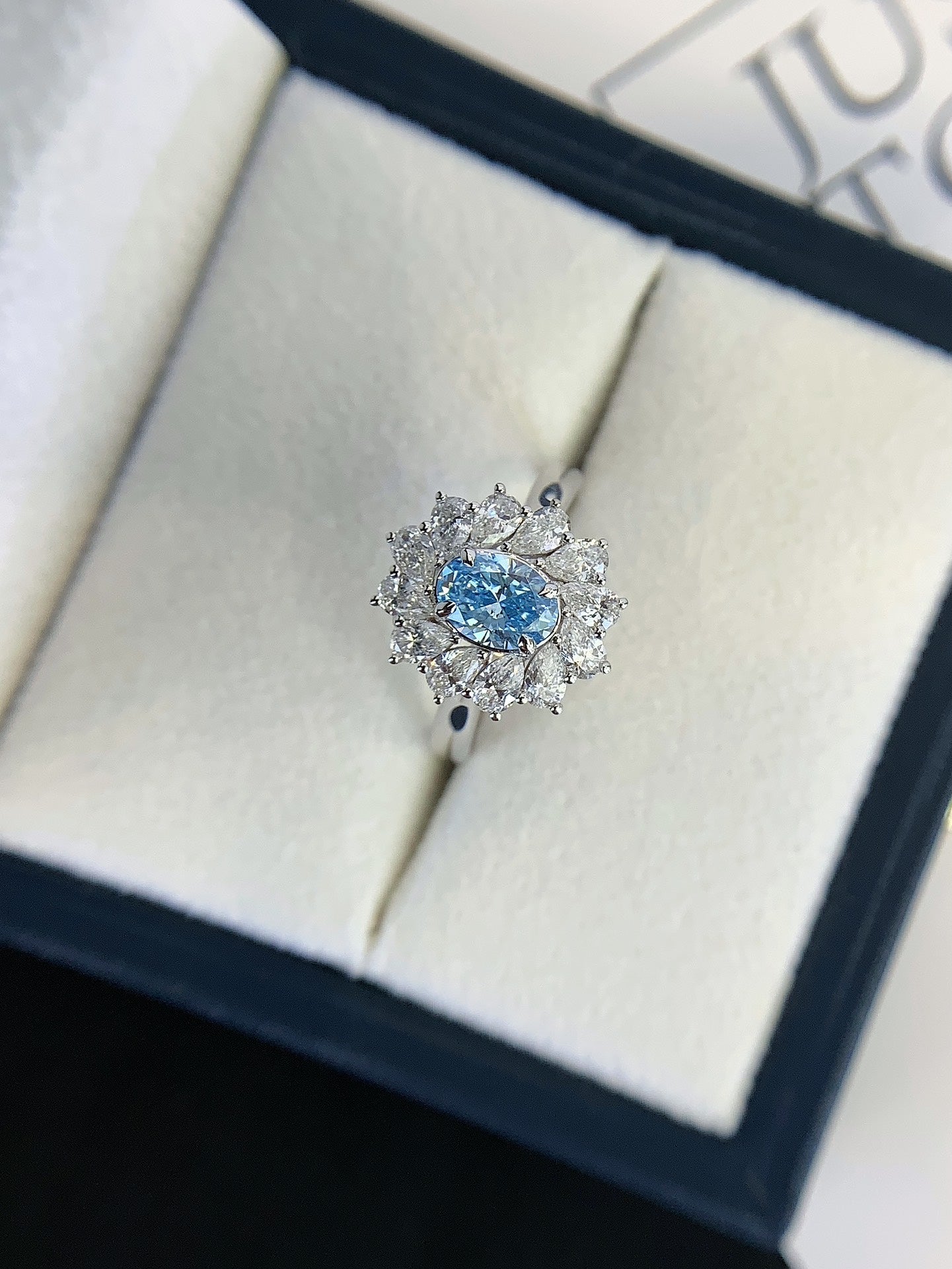 18K Gold Cultured Blue Diamond Ring