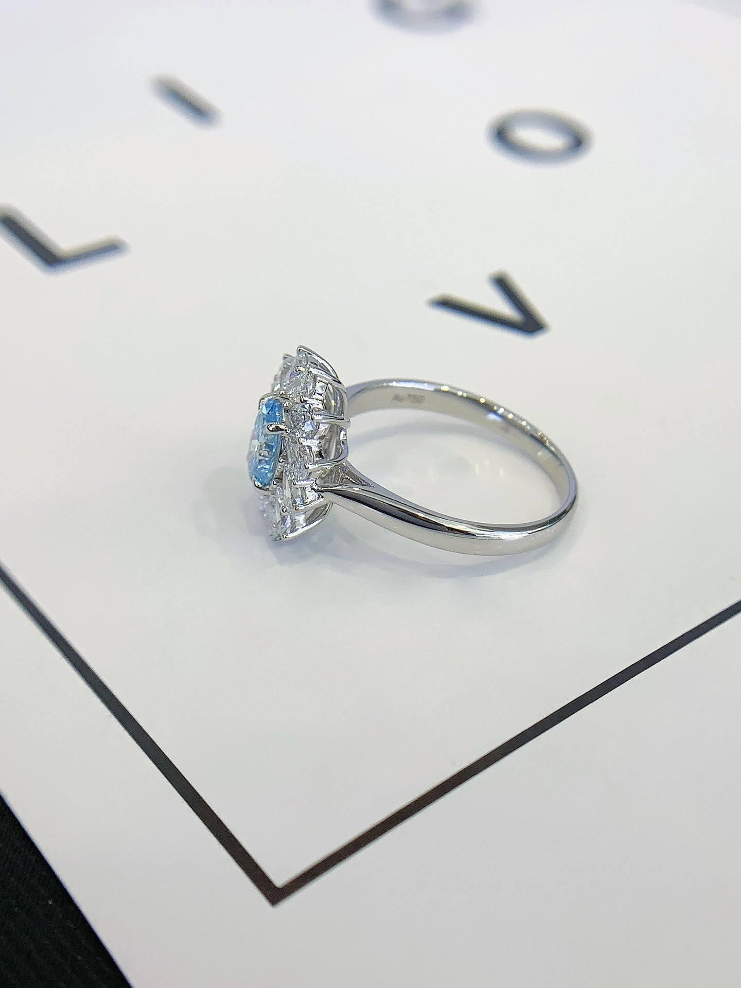 18K Gold Cultured Blue Diamond Ring
