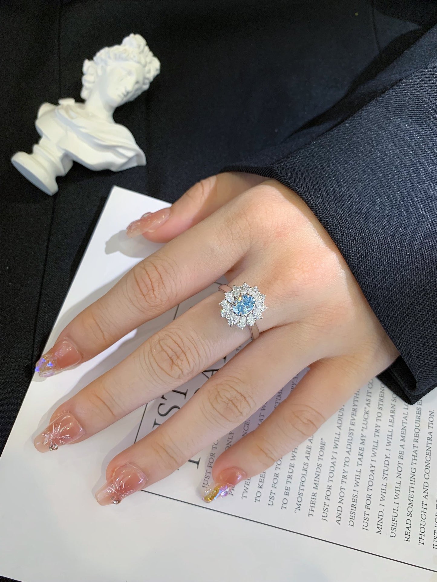 18K Gold Cultured Blue Diamond Ring