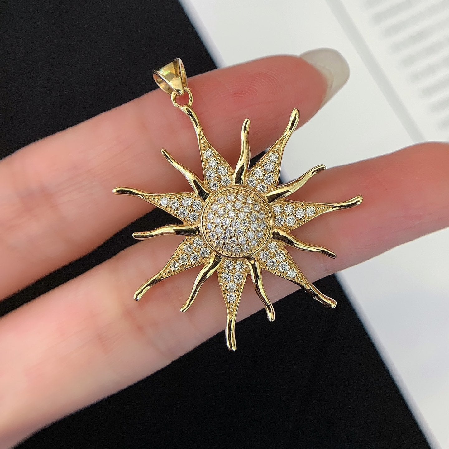 18K Gold Diamond Sun Pendant