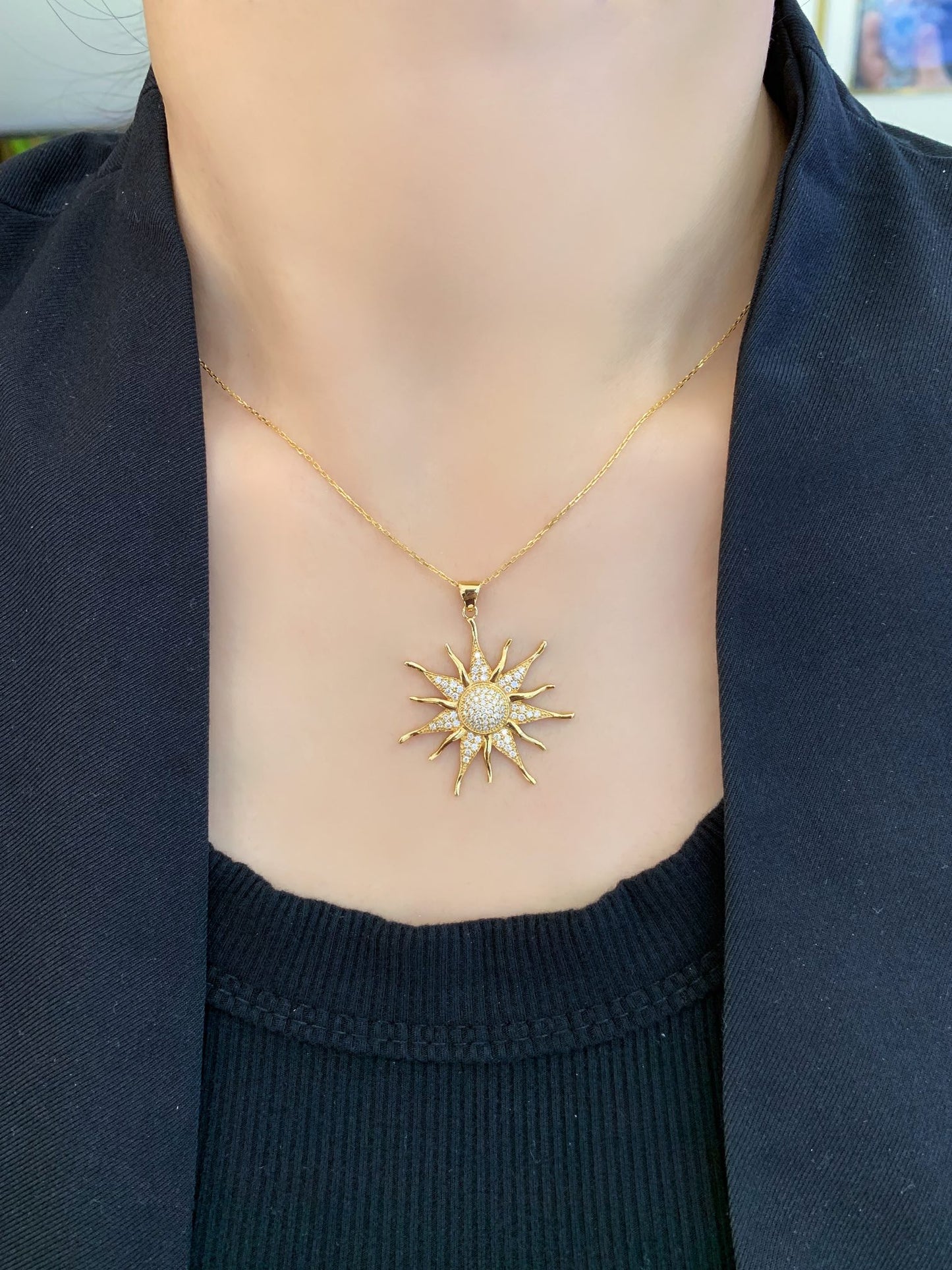 18K Gold Diamond Sun Pendant