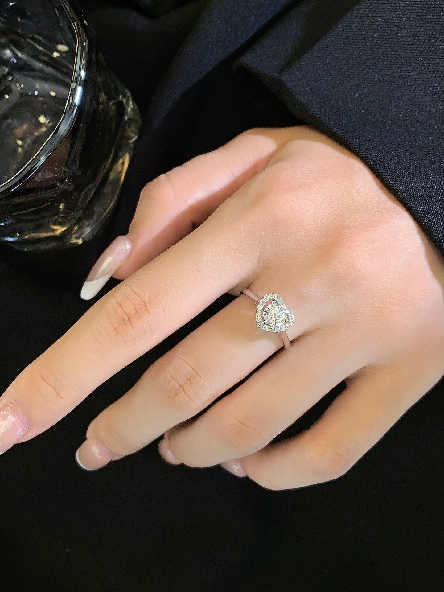 18K Heart Shaped Cultured Diamond Ring