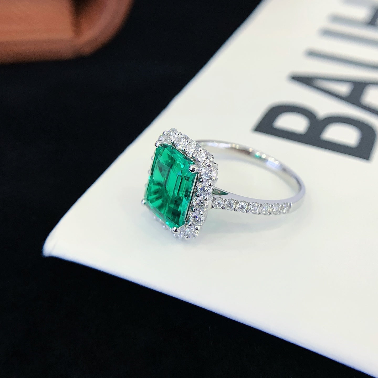 2.9 carat 18K Gold Cultured Emerald Moissanite Diamond Ring
