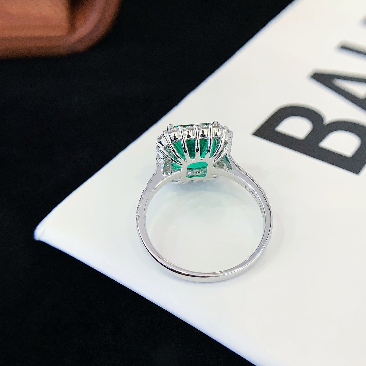 2.9 carat 18K Gold Cultured Emerald Moissanite Diamond Ring