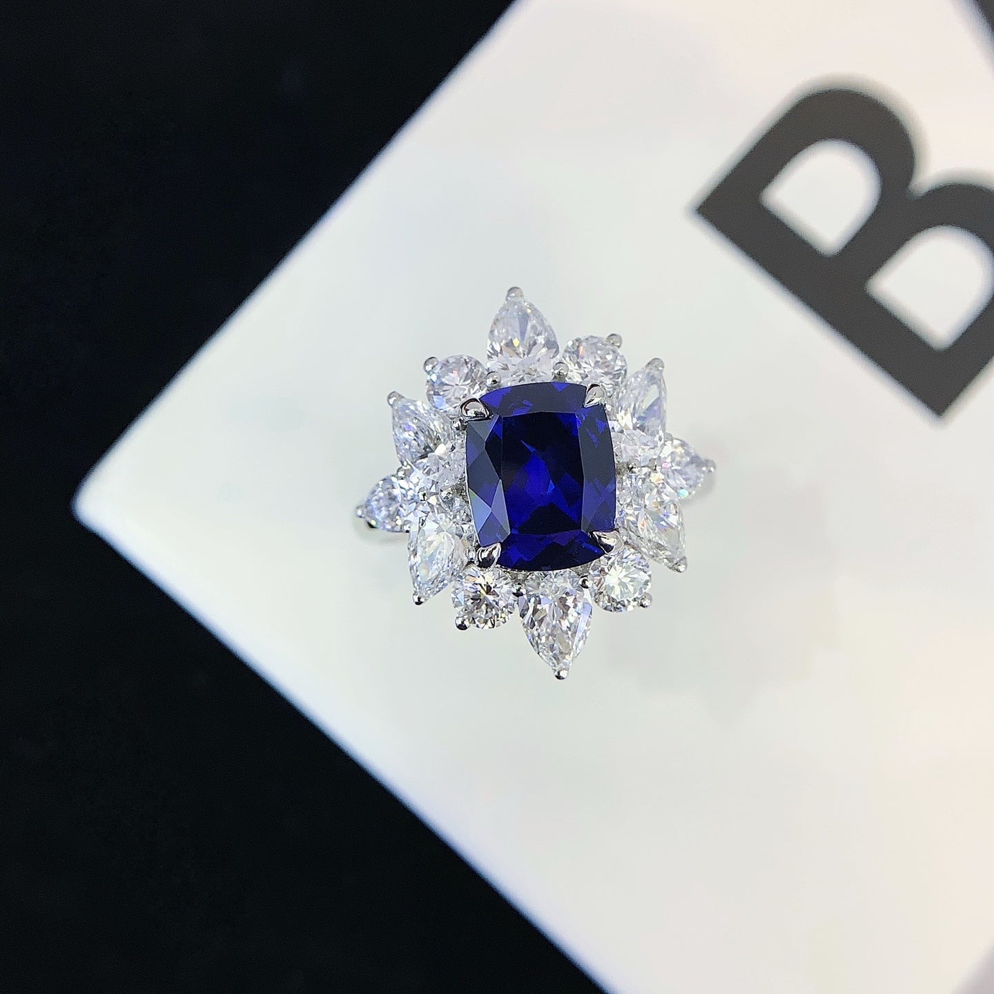 2.7ct Sapphire Ring Set With Cultured Diamonds