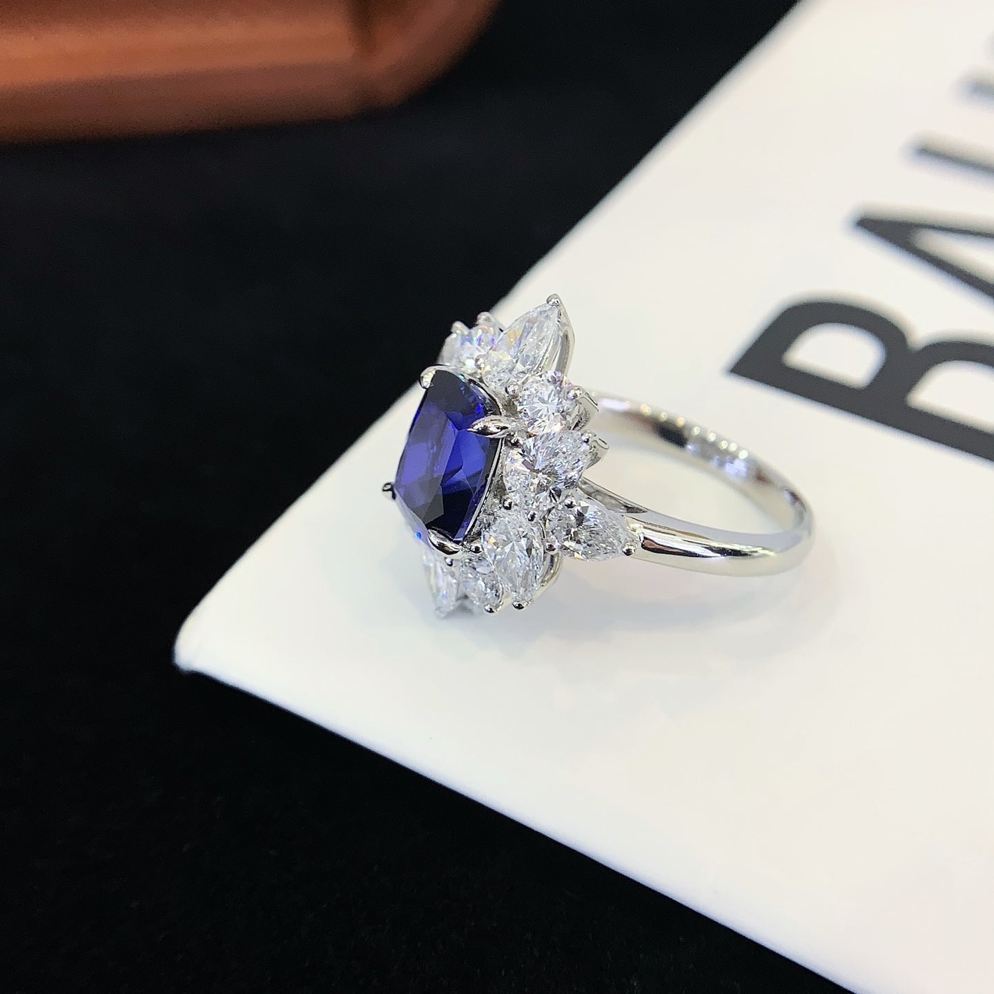 2.7ct Sapphire Ring Set With Cultured Diamonds