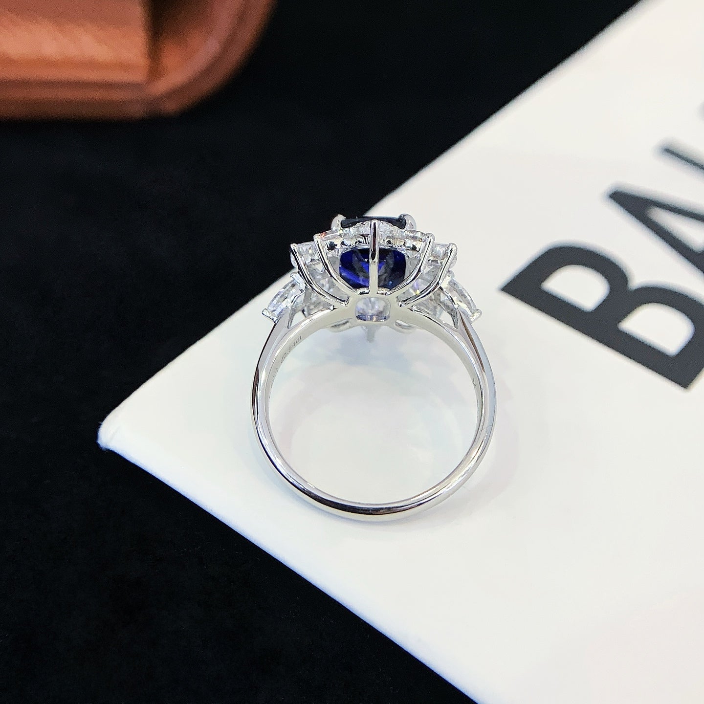 2.7ct Sapphire Ring Set With Cultured Diamonds