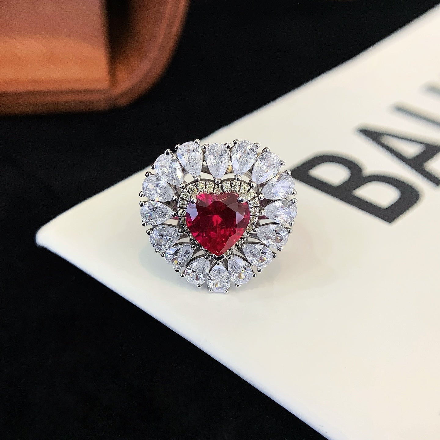 925 Sterling Silver Heart-Shaped Ring With Ruby
