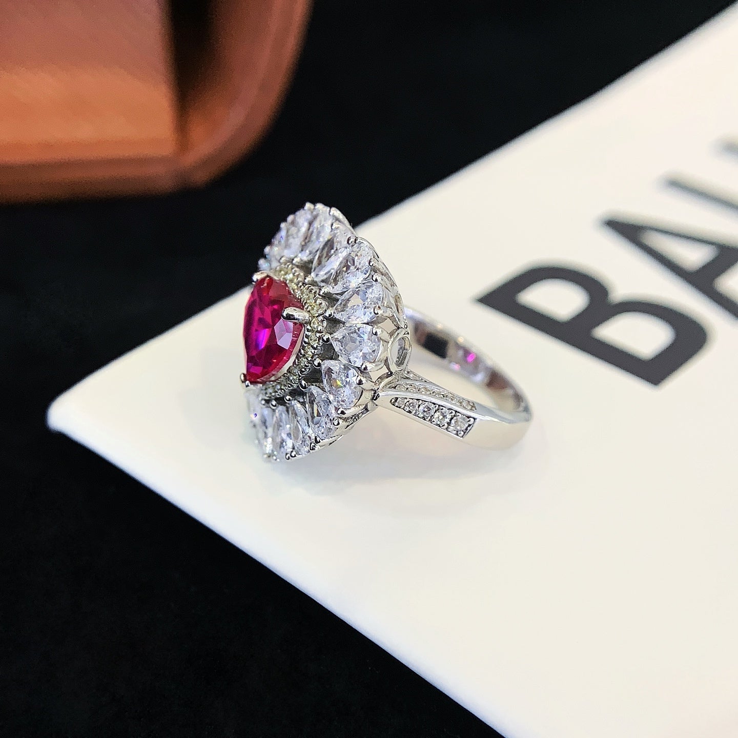 925 Sterling Silver Heart-Shaped Ring With Ruby