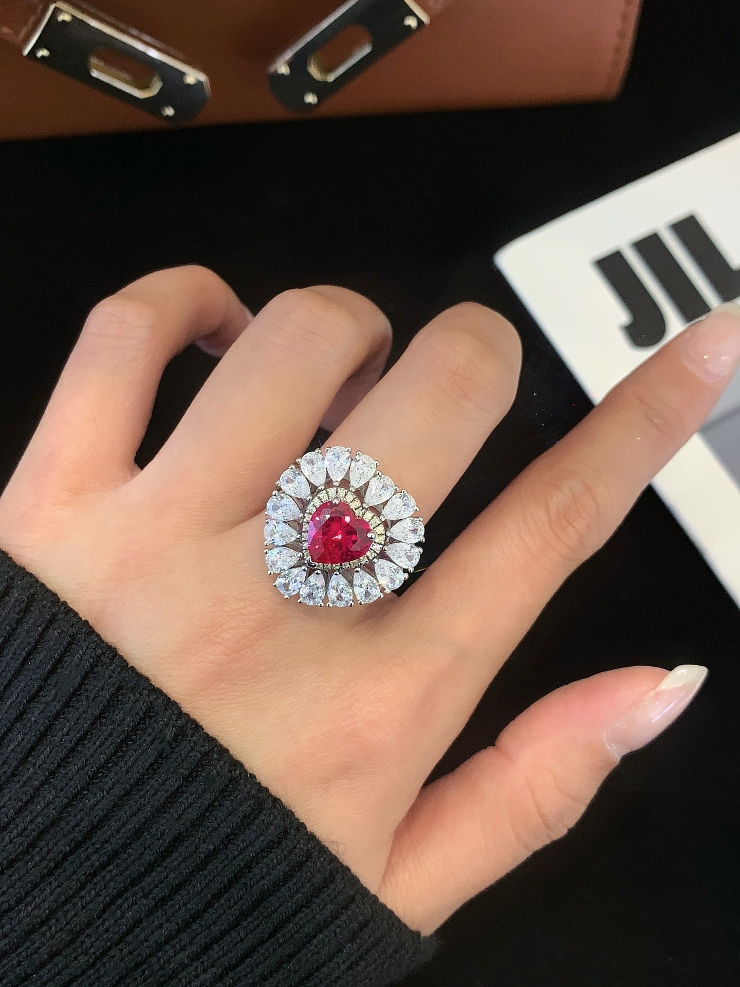 925 Sterling Silver Heart-Shaped Ring With Ruby