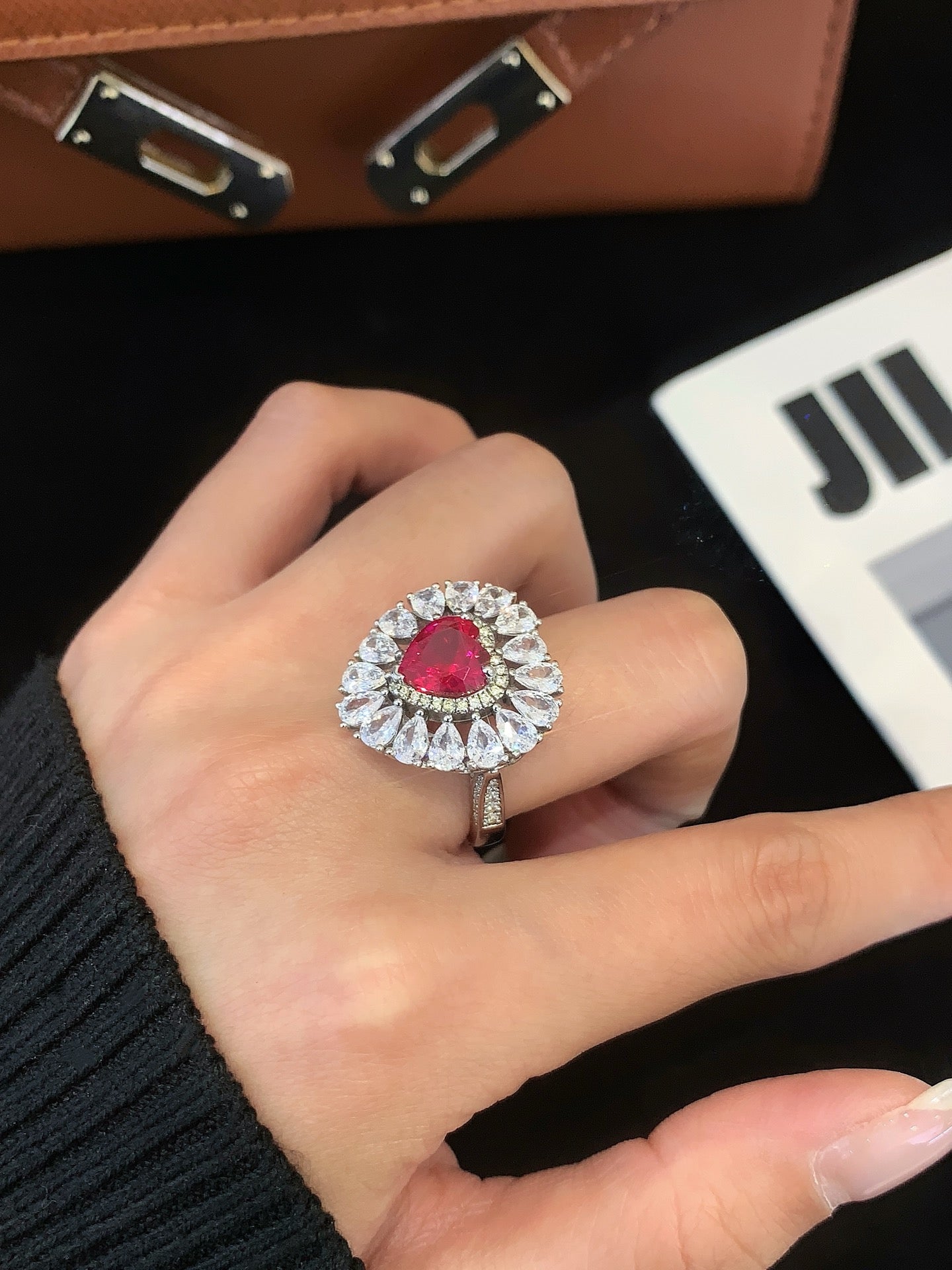 925 Sterling Silver Heart-Shaped Ring With Ruby