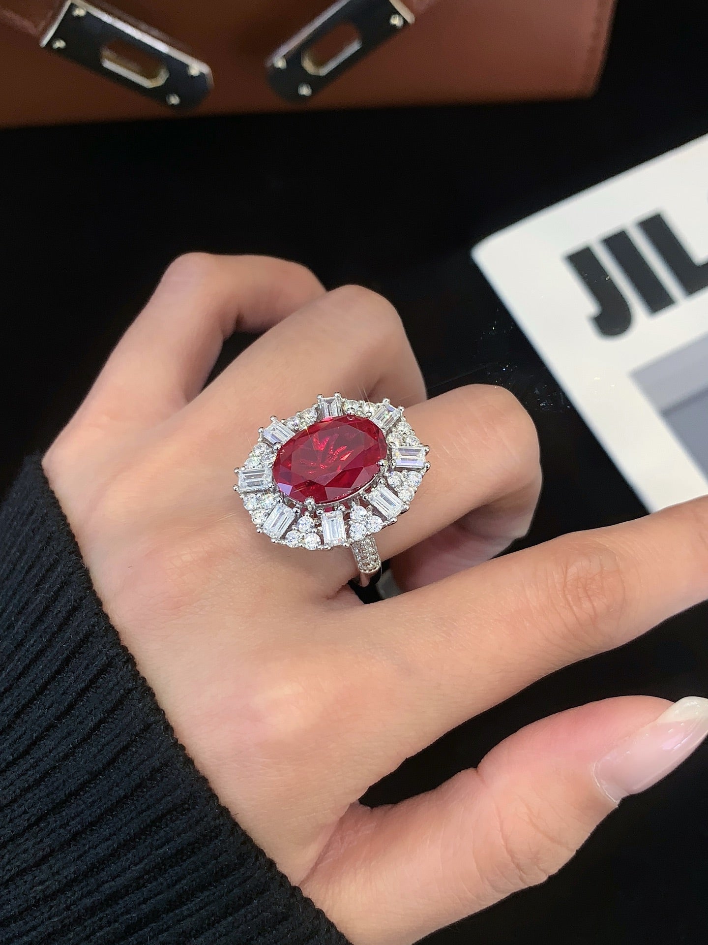925 Silver Inlaid Colored Gemstone Ring