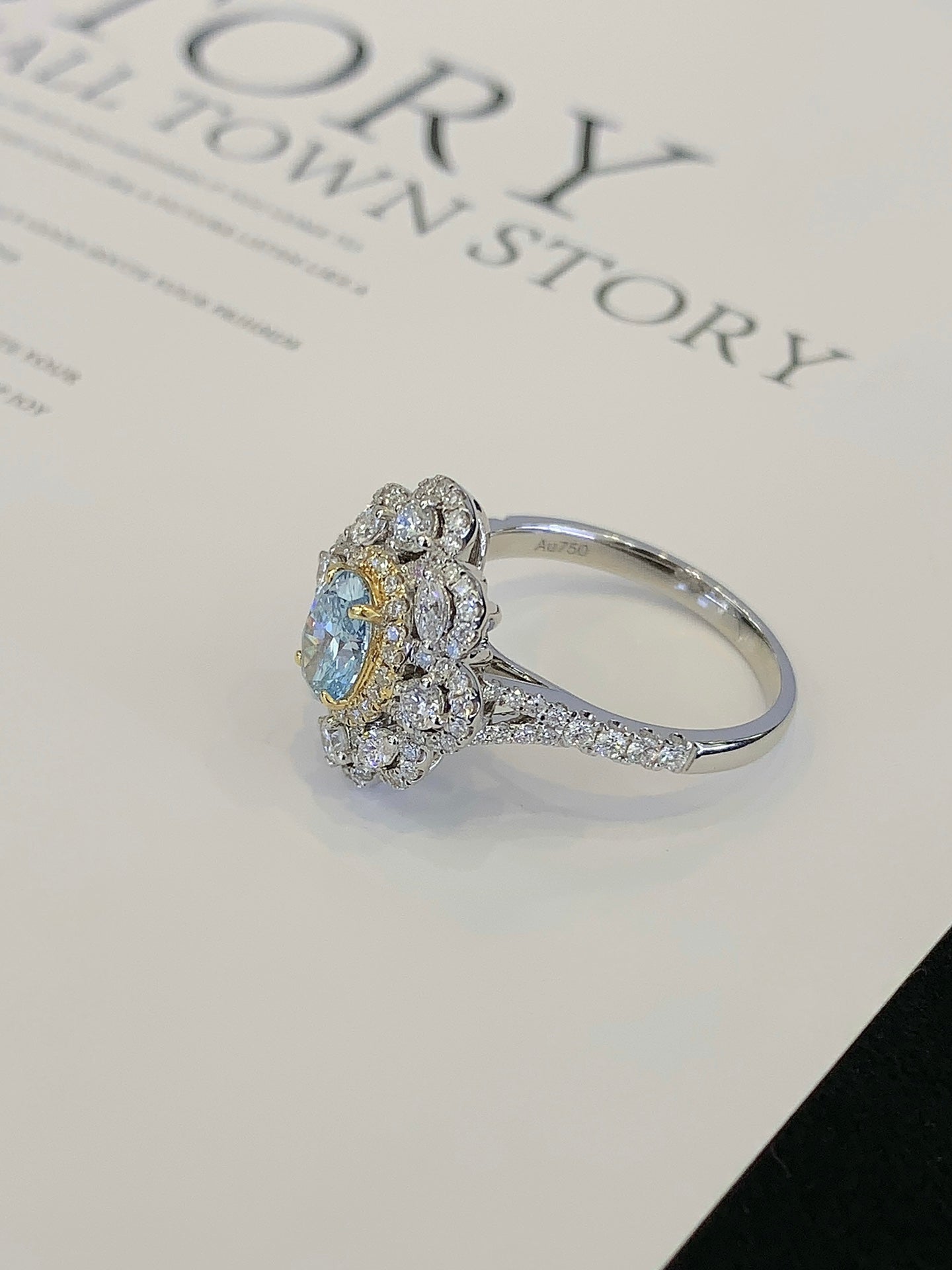 18K Gold Cultivated Blue Diamond Ring Necklace (Two Ways to Wear)