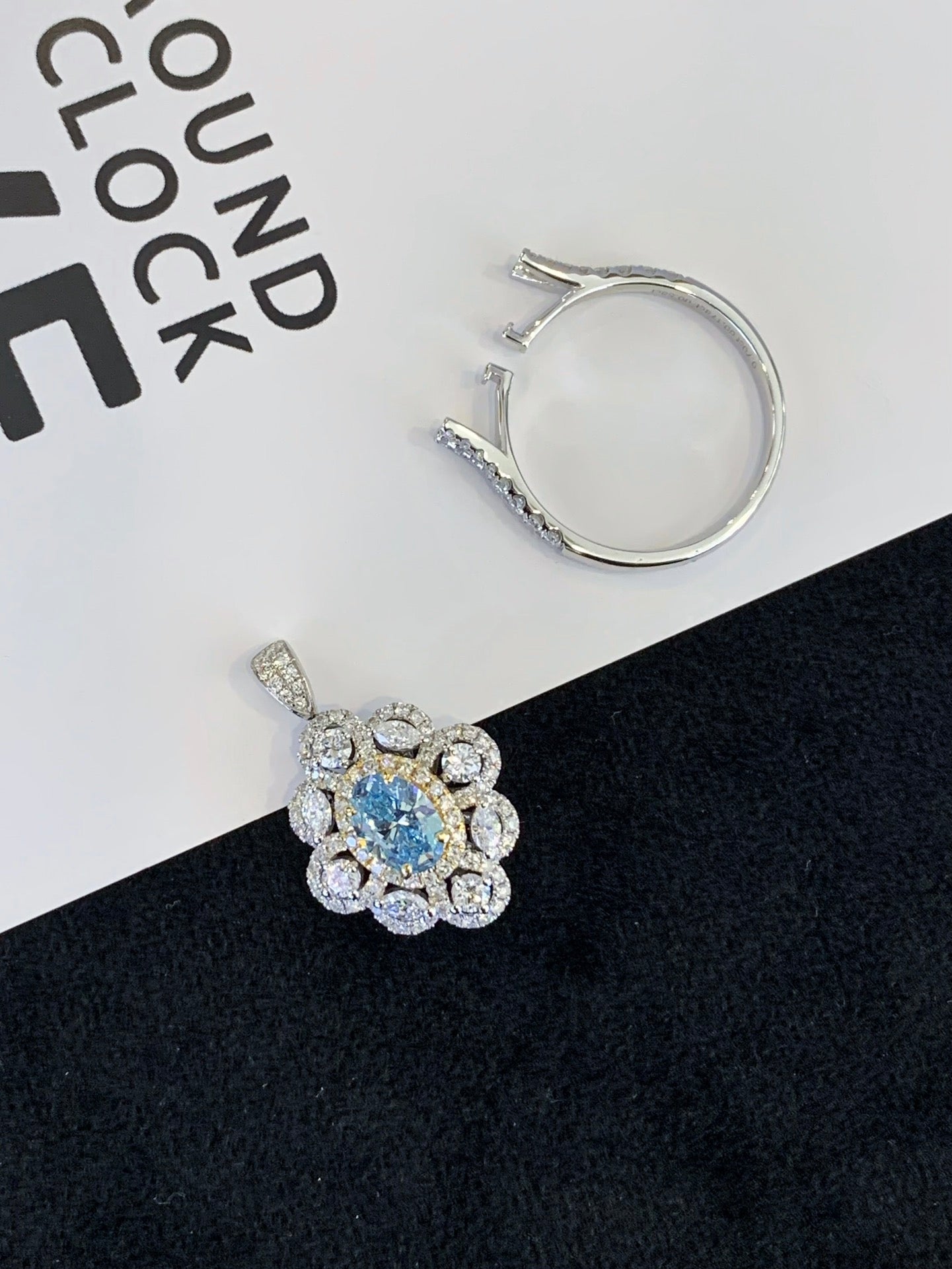 18K Gold Cultivated Blue Diamond Ring Necklace (Two Ways to Wear)