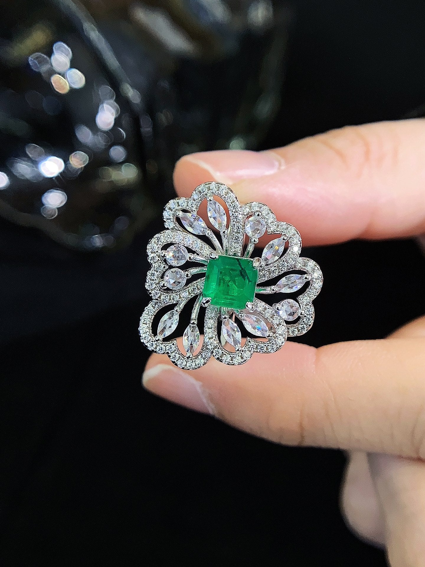 S925 silver inlaid colored gemstone ring