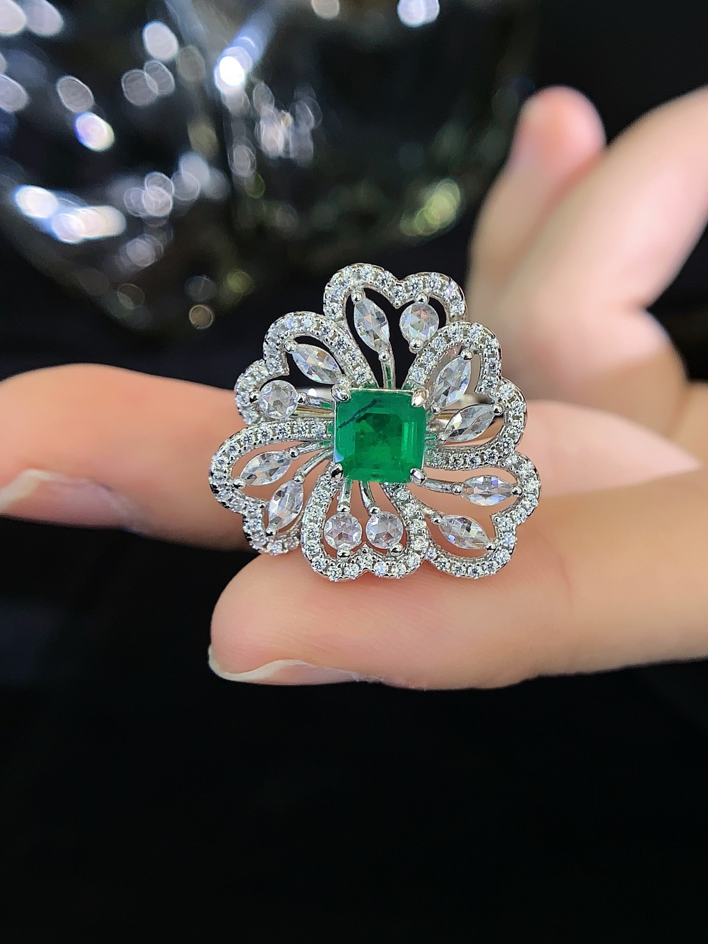 S925 silver inlaid colored gemstone ring