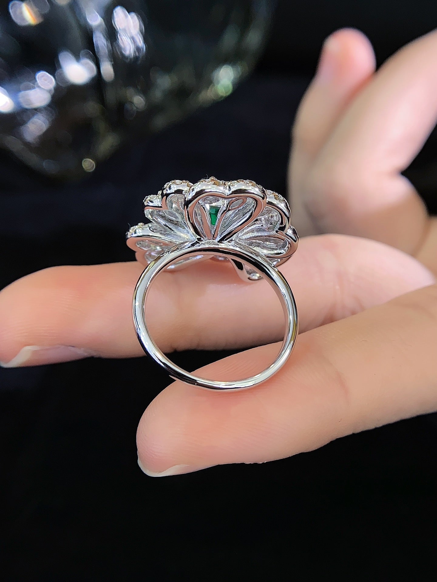 S925 silver inlaid colored gemstone ring