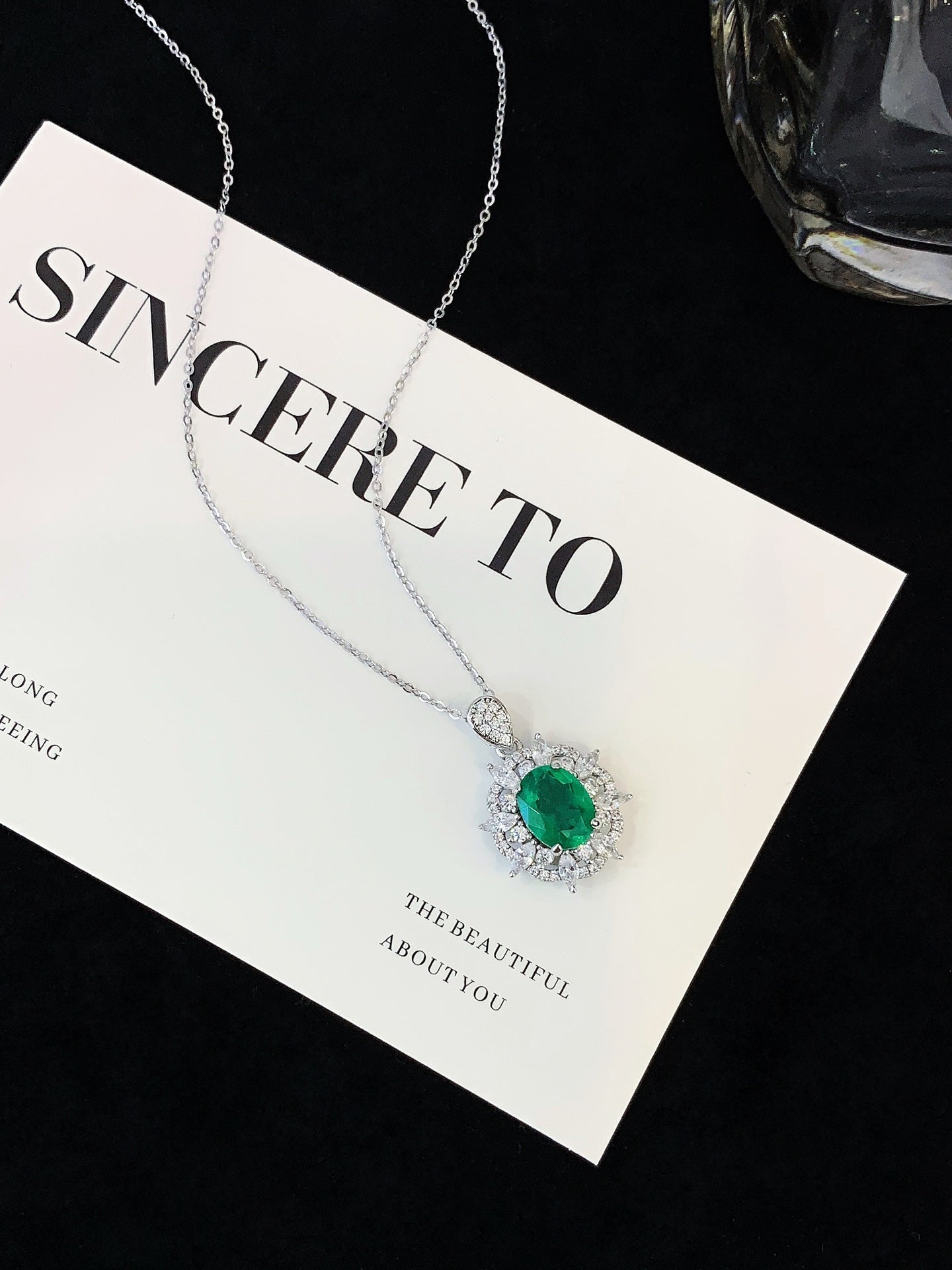 S925 silver inlaid colored gemstone necklace