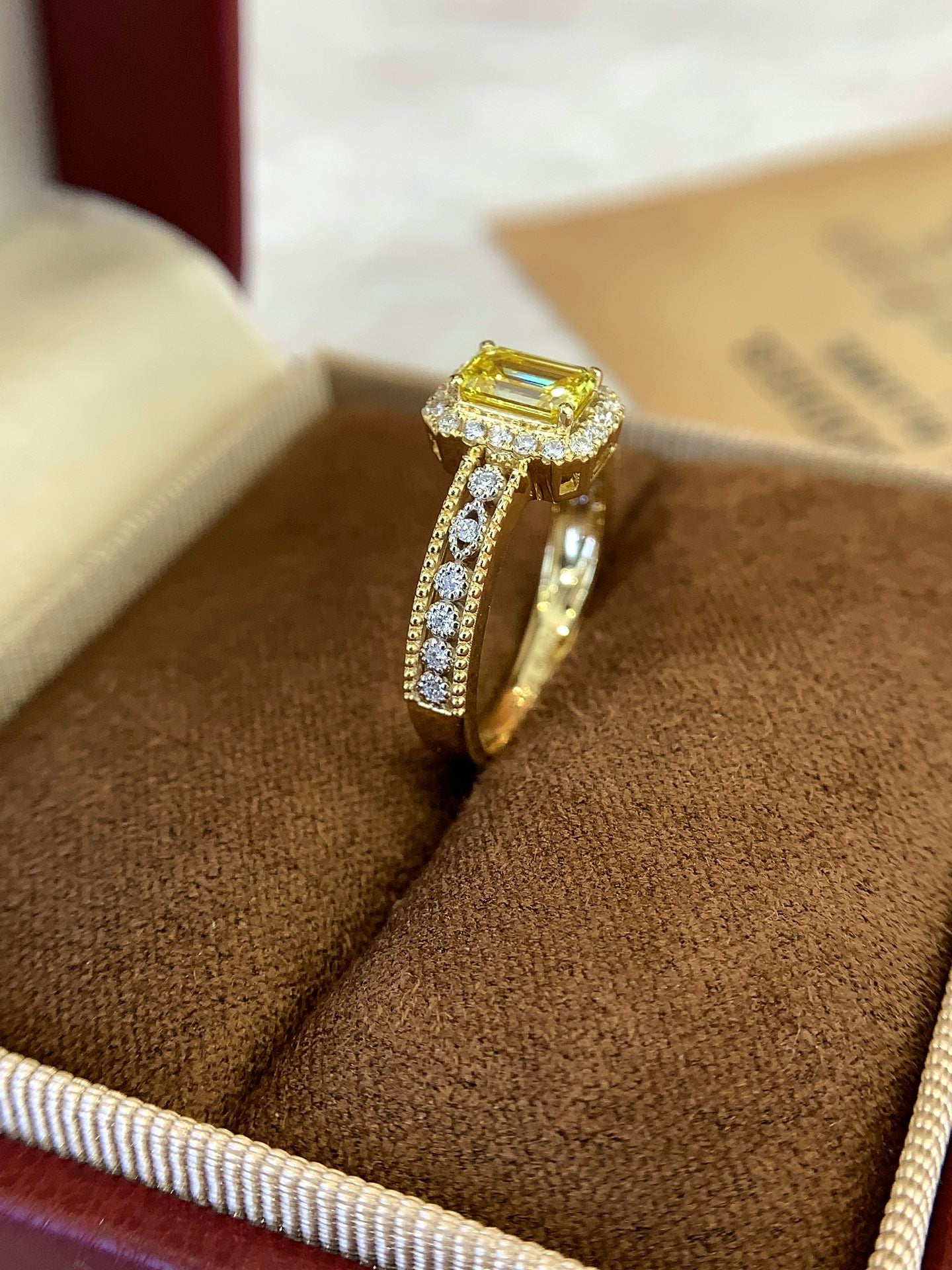18K Gold Cultured Yellow Diamond Ring