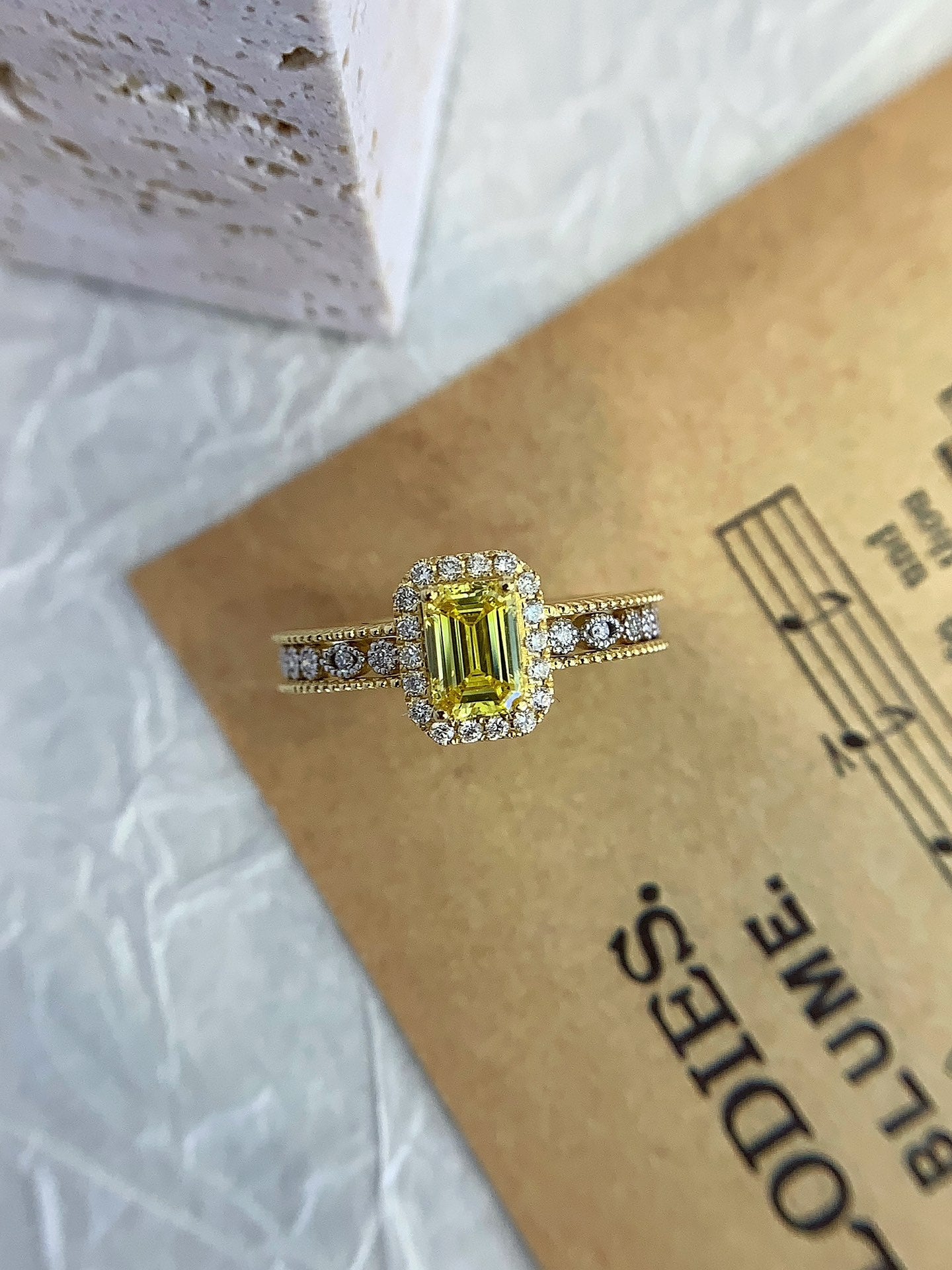 18K Gold Cultured Yellow Diamond Ring