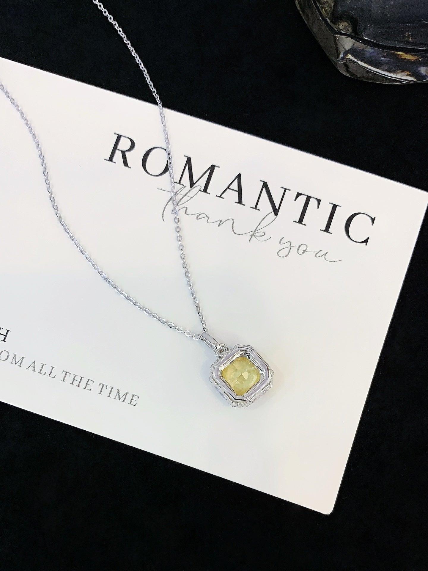 S925 silver necklace set with square yellow gemstones