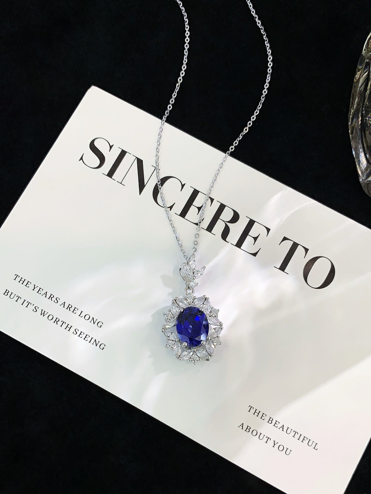S925 silver sapphire necklace