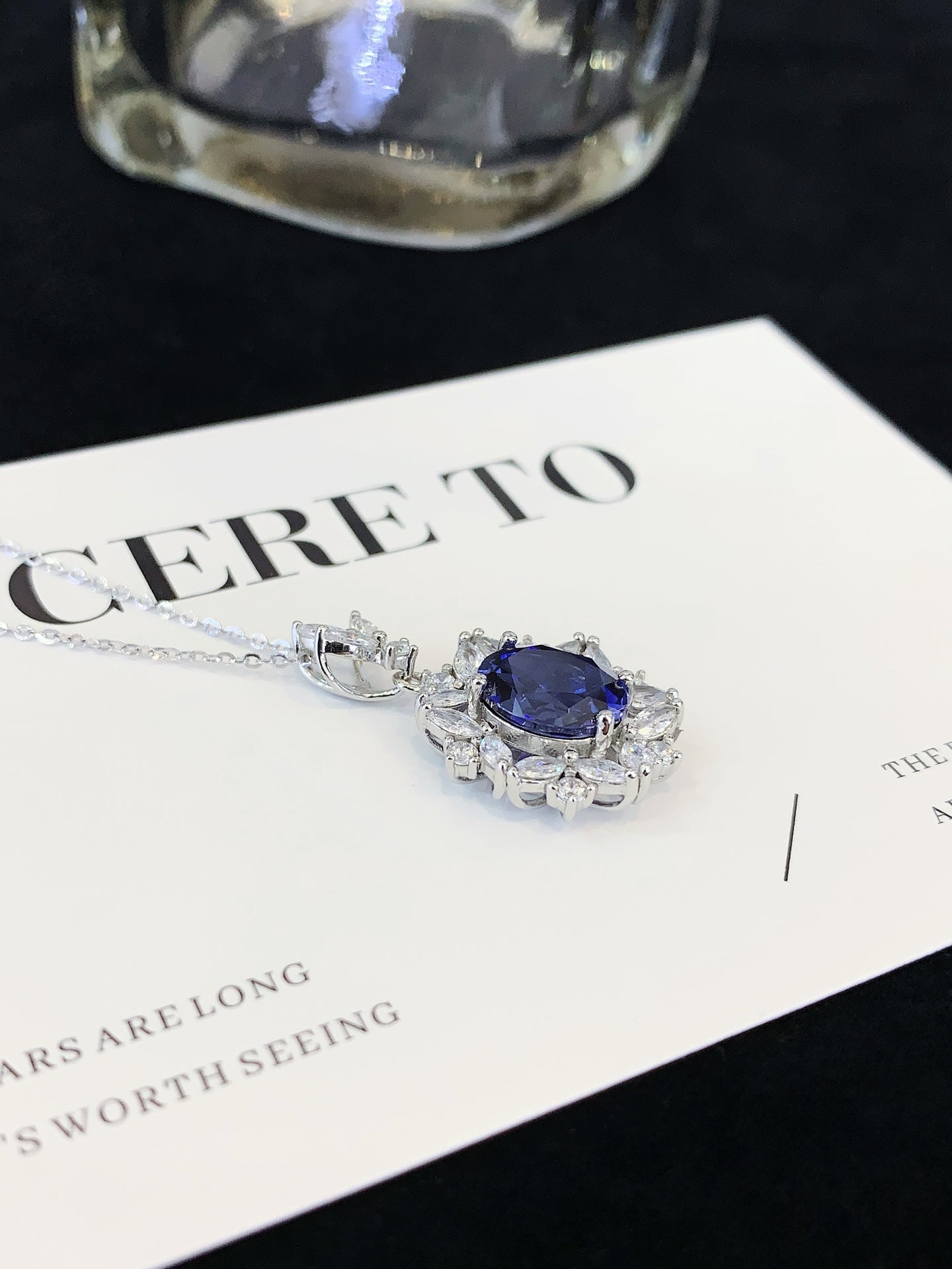 S925 silver sapphire necklace
